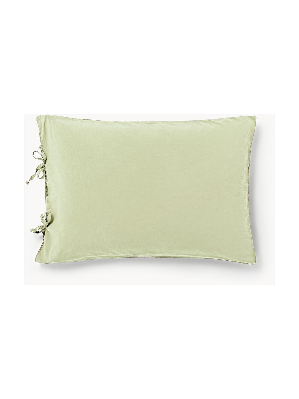 Taie d'oreiller en percale de coton délavé Leonie, Vert clair, larg. 50 x long. 70 cm