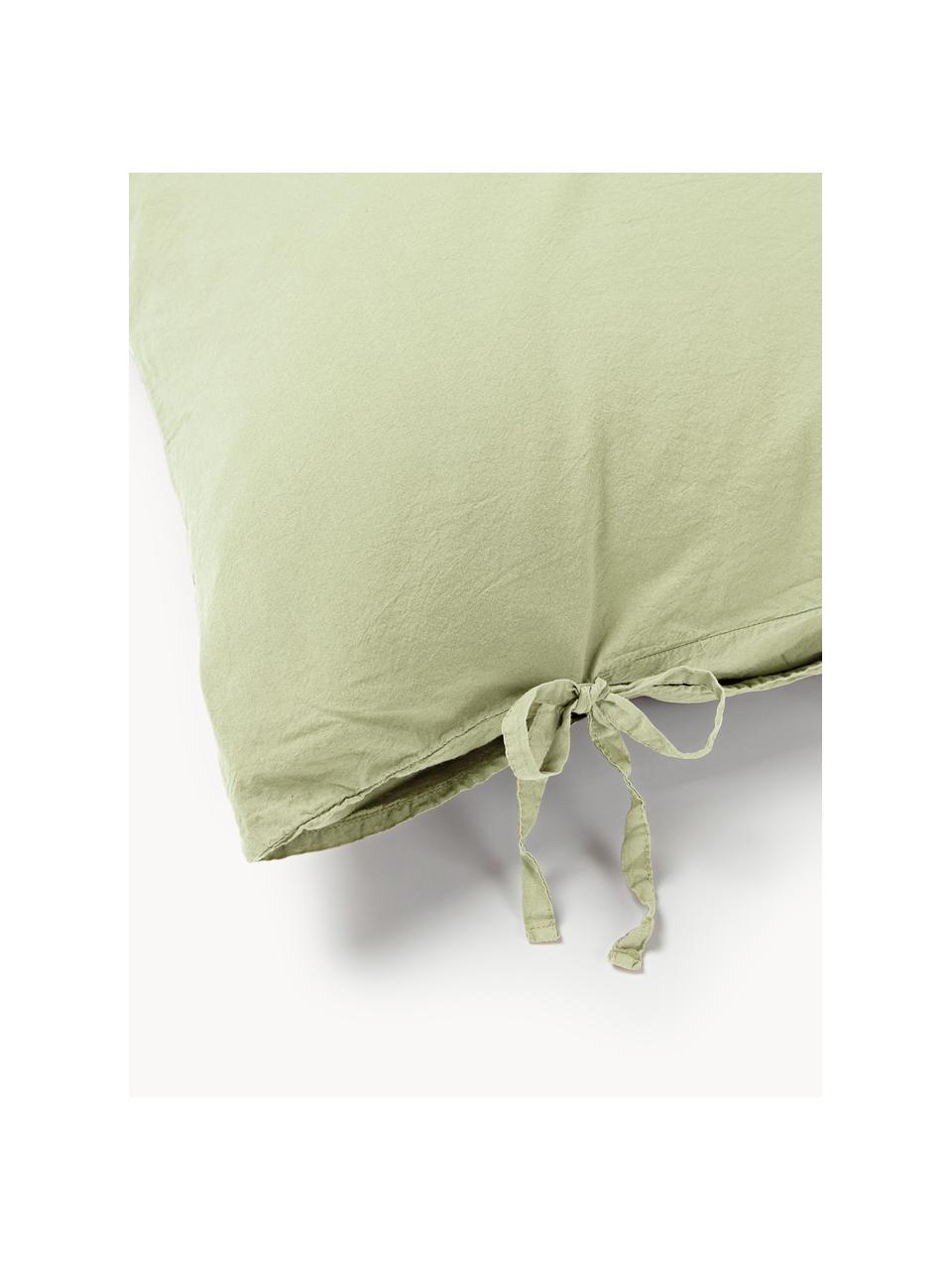 Taie d'oreiller en percale de coton délavé Leonie, Vert clair, larg. 50 x long. 70 cm