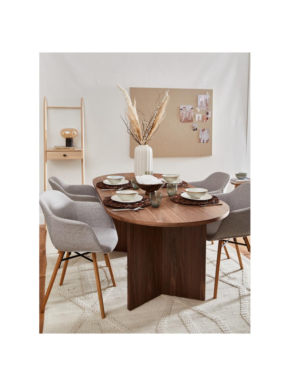 Table ovale en bois Toni, 200 x 90 cm, MDF (panneau en fibres de bois à densité moyenne) avec placage en noyer, laqué, Bois de noyer, larg. 200 x prof. 90 cm