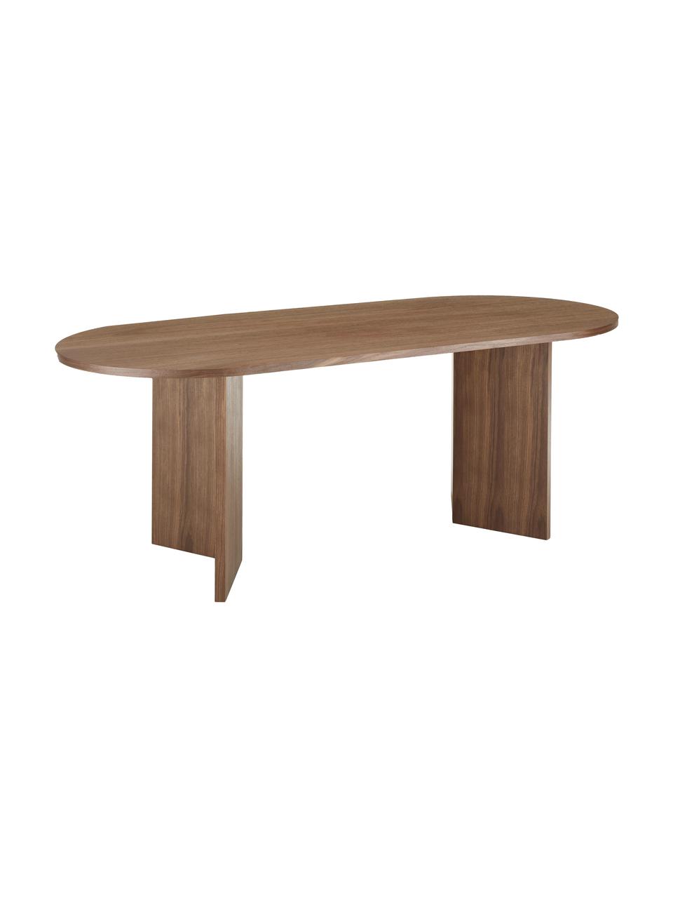 Mesa de comedor ovalada de madera Toni, 200 x 90 cm, Tablero de fibras de densidad media (MDF) chapado en madera de nogal pintado, Madera de nogal, An 200 x F 90 cm