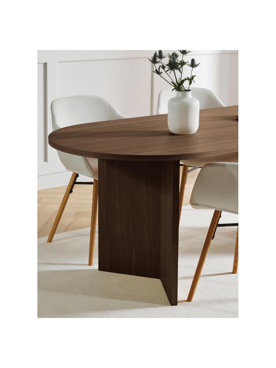 Table ovale en bois Toni, 200 x 90 cm, MDF avec placage en noyer, laqué, Bois de noyer, larg. 200 x prof. 90 cm