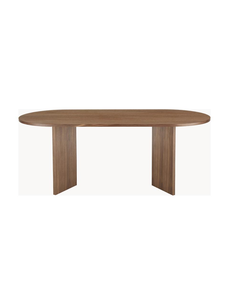 Mesa de comedor ovalada de madera Toni, 200 x 90 cm, Tablero de fibras de densidad media (MDF) chapado en madera de nogal pintado

Este producto está hecho de madera de origen sostenible y con certificación FSC®., Madera de nogal, An 200 x F 90 cm