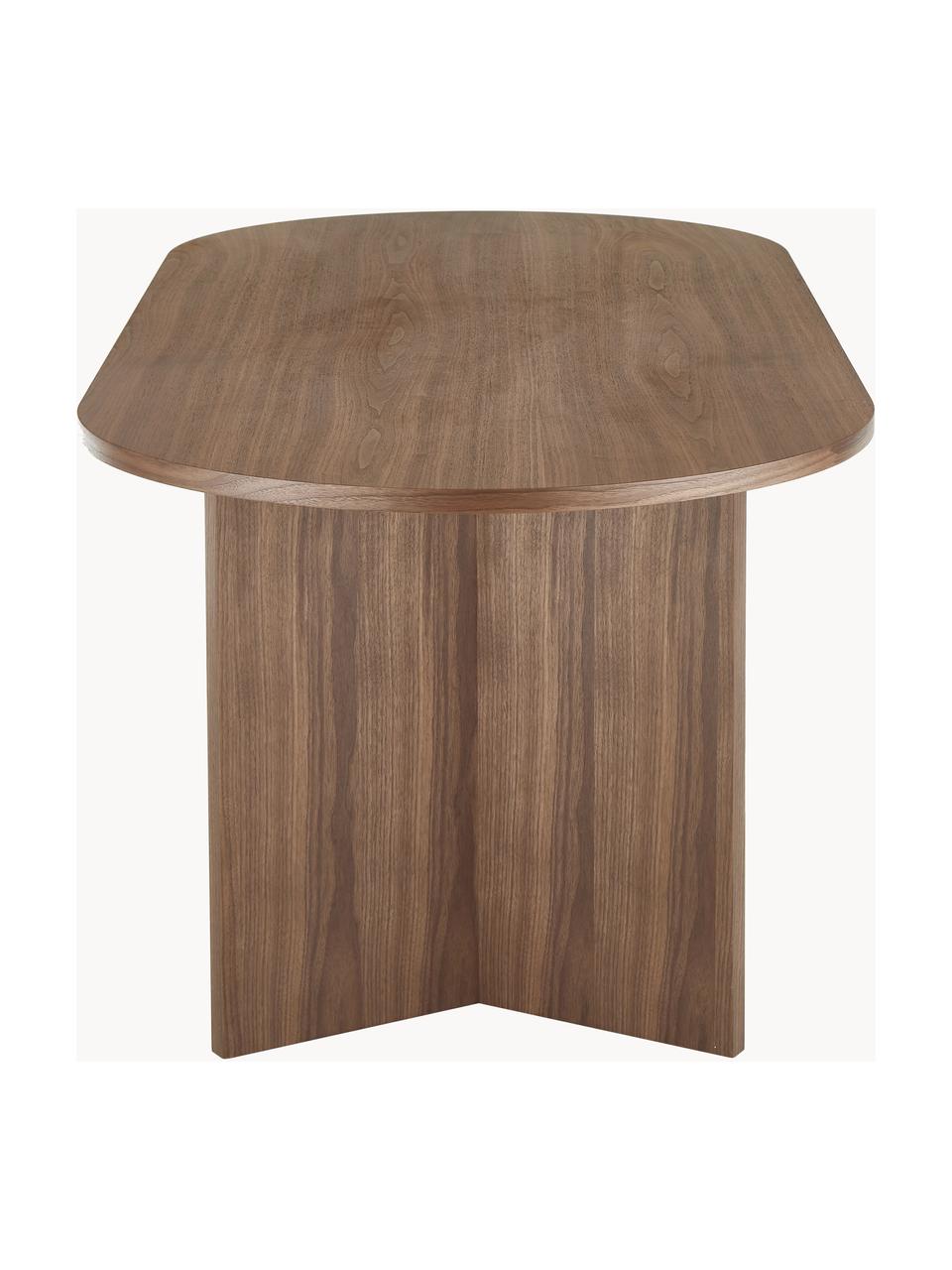 Mesa de comedor ovalada de madera Toni, 200 x 90 cm, Tablero de fibras de densidad media (MDF) chapado en madera de nogal pintado

Este producto está hecho de madera de origen sostenible y con certificación FSC®., Madera de nogal, An 200 x F 90 cm