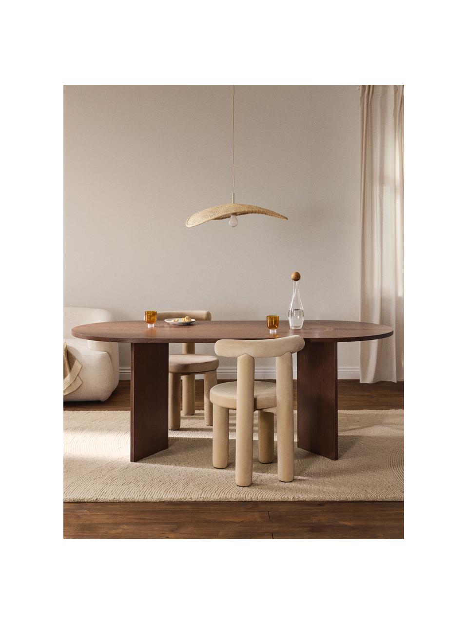 Ovale houten eettafel Toni, 200 x 90 cm, MDF met gelakt eikenhoutfineer

Dit product is gemaakt van duurzaam geproduceerd, FSC®-gecertificeerd hout., Walnoothout, B 200 x D 90 cm