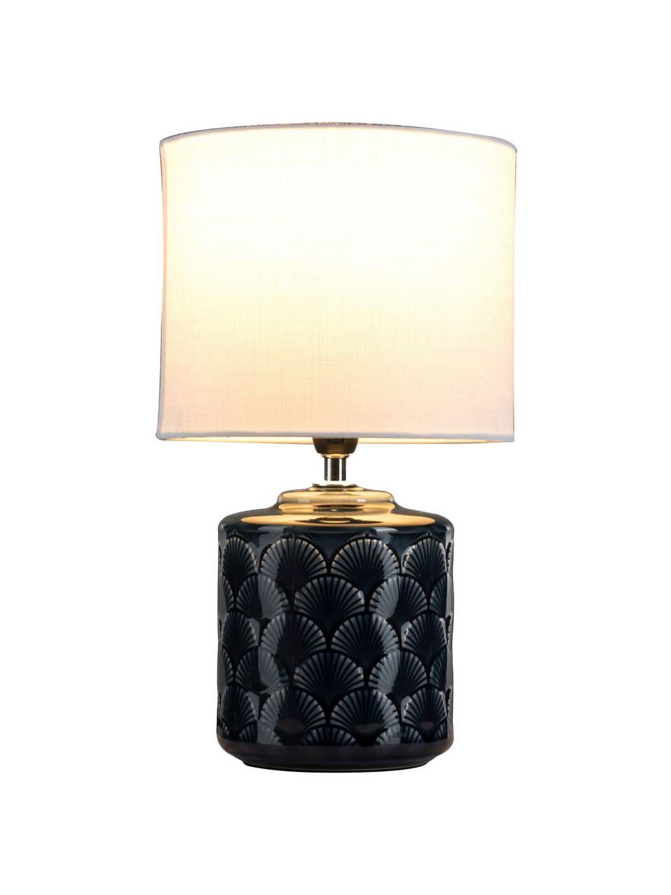 Lampada da tavolo piccola in ceramica Lola Glowing Midnight, Paralume: lino, Base della lampada: ceramica, Blu scuro, bianco, Ø 18 x Alt. 32 cm
