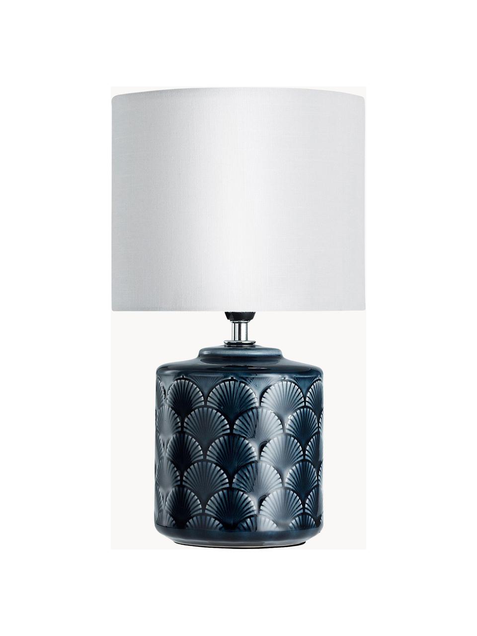 Kleine keramische tafellamp Glowing Midnight, Lampenkap: linnen, Lampvoet: keramiek, Donkerblauw, wit, Ø 18 x H 32 cm
