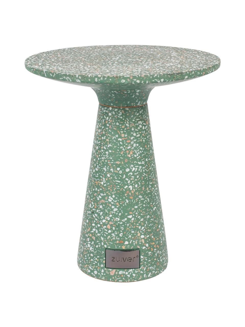 Runder Garten-Beistelltisch Victoria aus Terrazzo in Grün, Grün, Ø 41 x H 47 cm