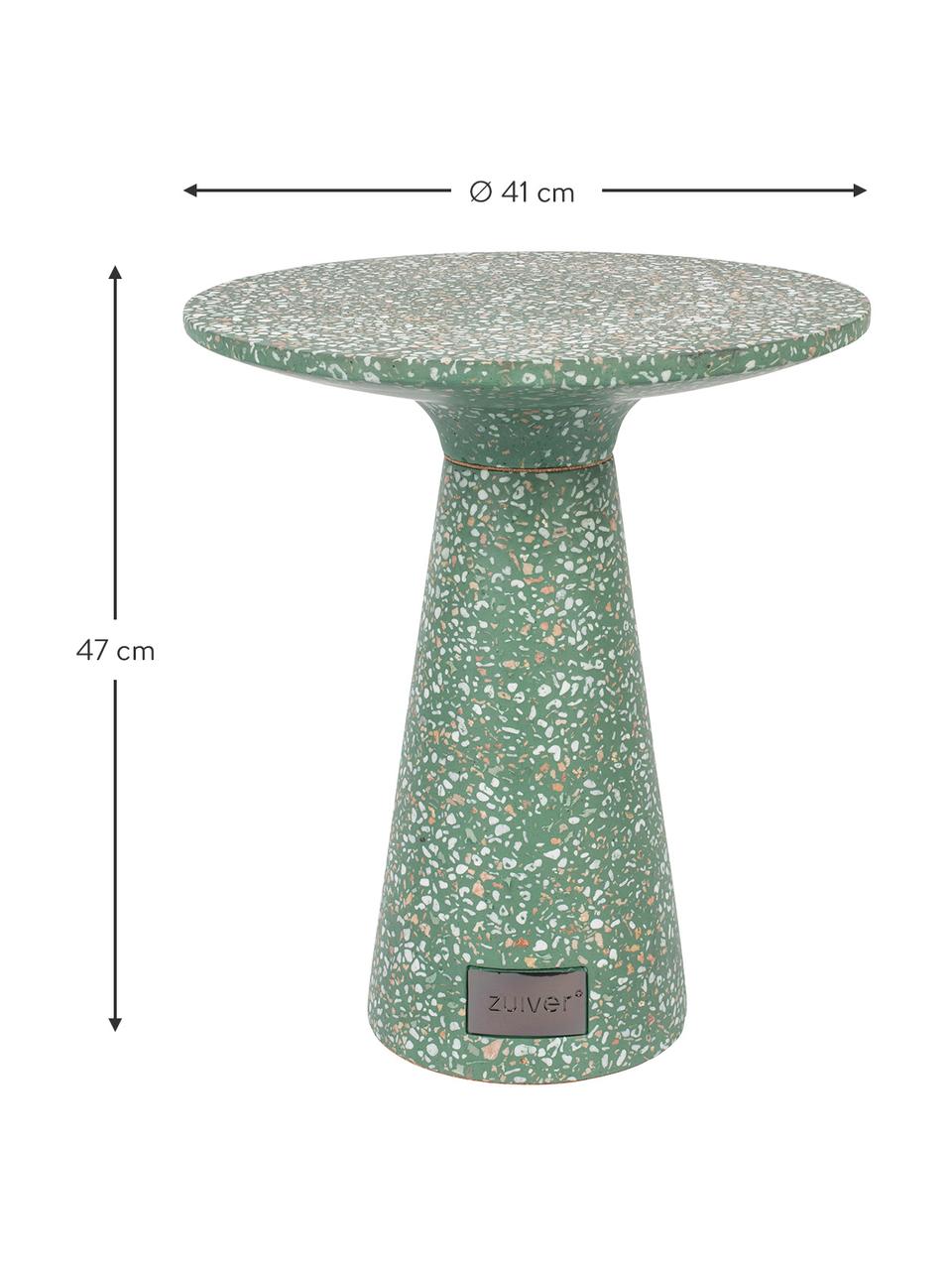 Mesa auxiliar redonda para exterior de terrazo Victoria, Verde, Ø 41 x Al 47 cm