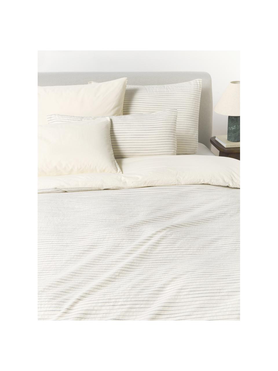 Bettdeckenbezug River mit feinem Streifendekor, Vorderseite: 85 % Baumwolle, 10 % Poly, Rückseite: 100 % Baumwolle Fadendich, Off White, Blau, B 200 x L 200 cm