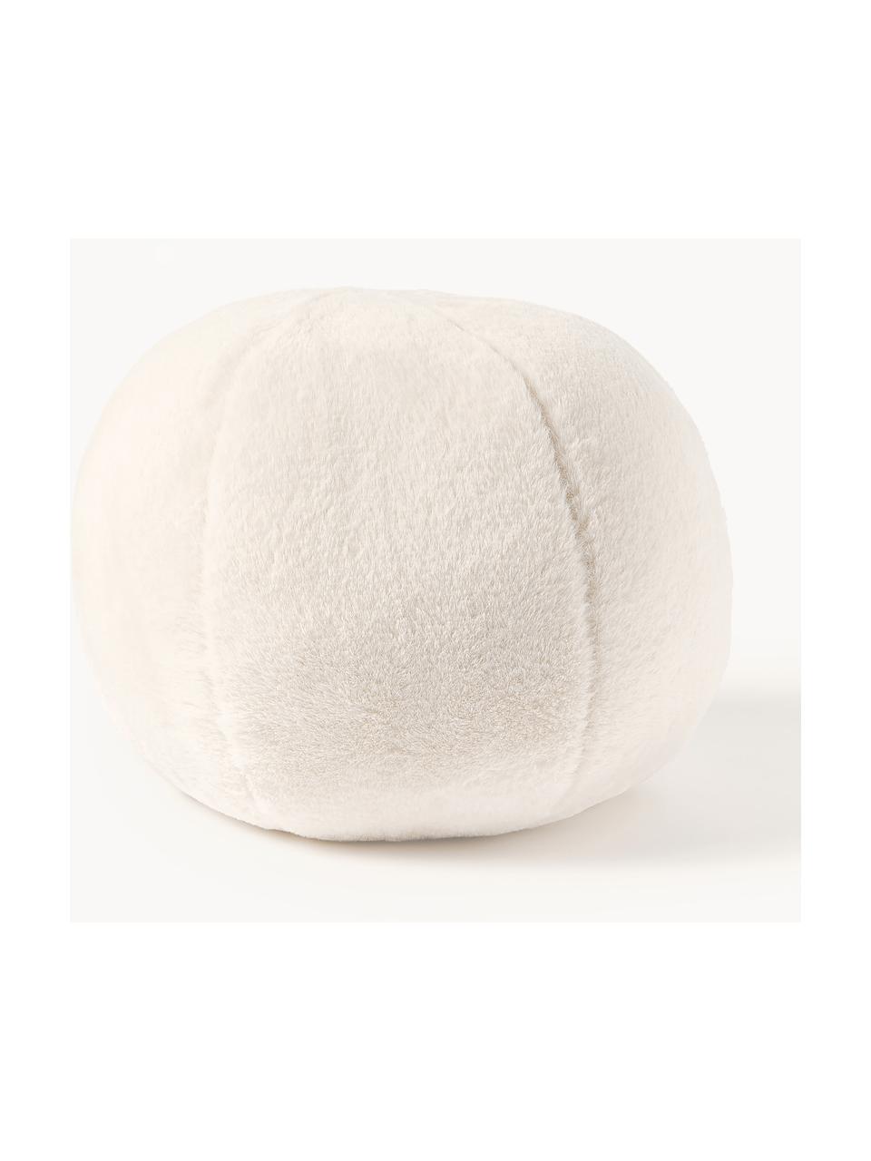 Coussin décoratif rond en fourrure synthétique Ginny, Blanc cassé, Ø 33 cm