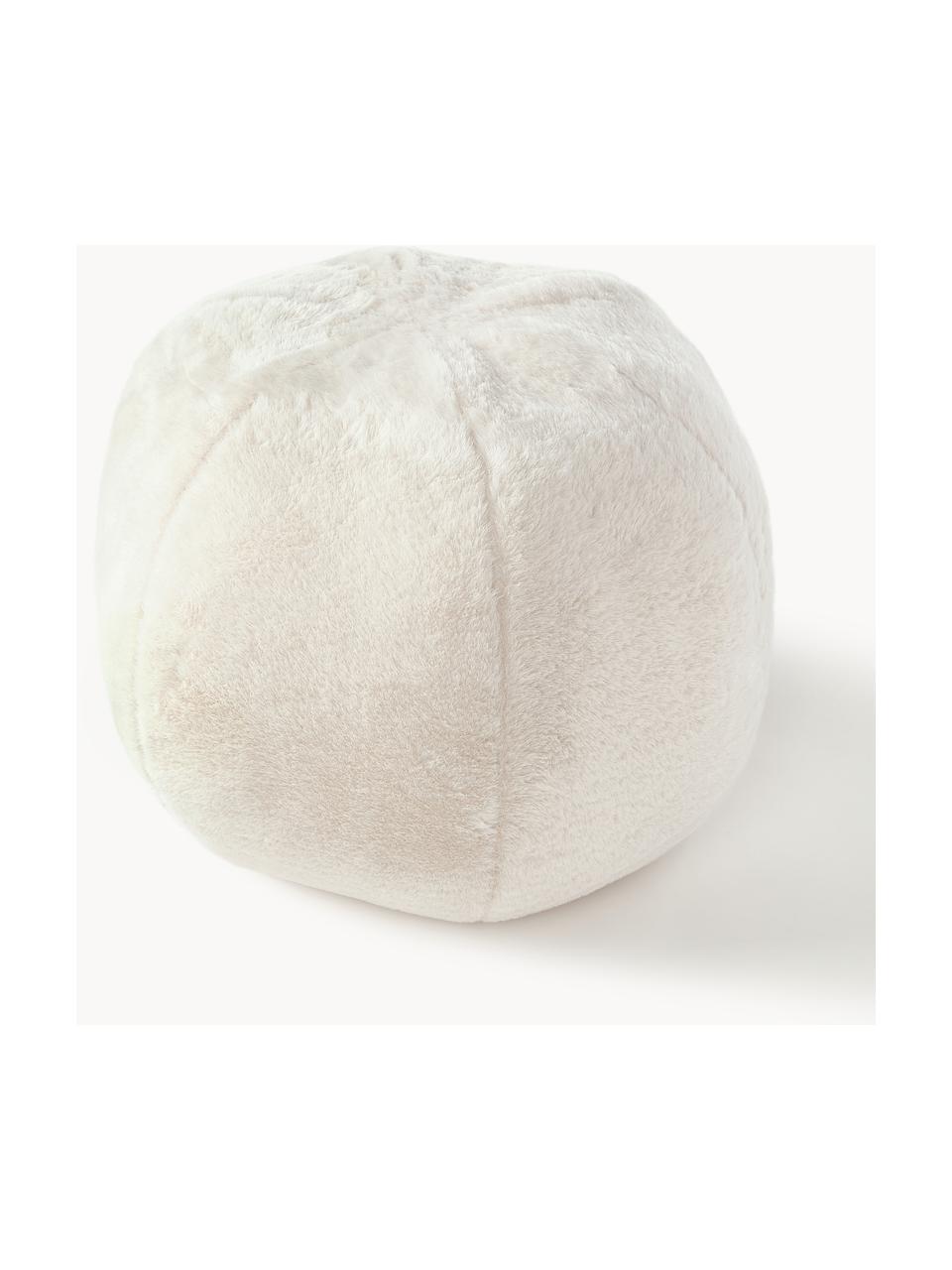 Coussin décoratif rond en fourrure synthétique Ginny, Blanc cassé, Ø 33 cm