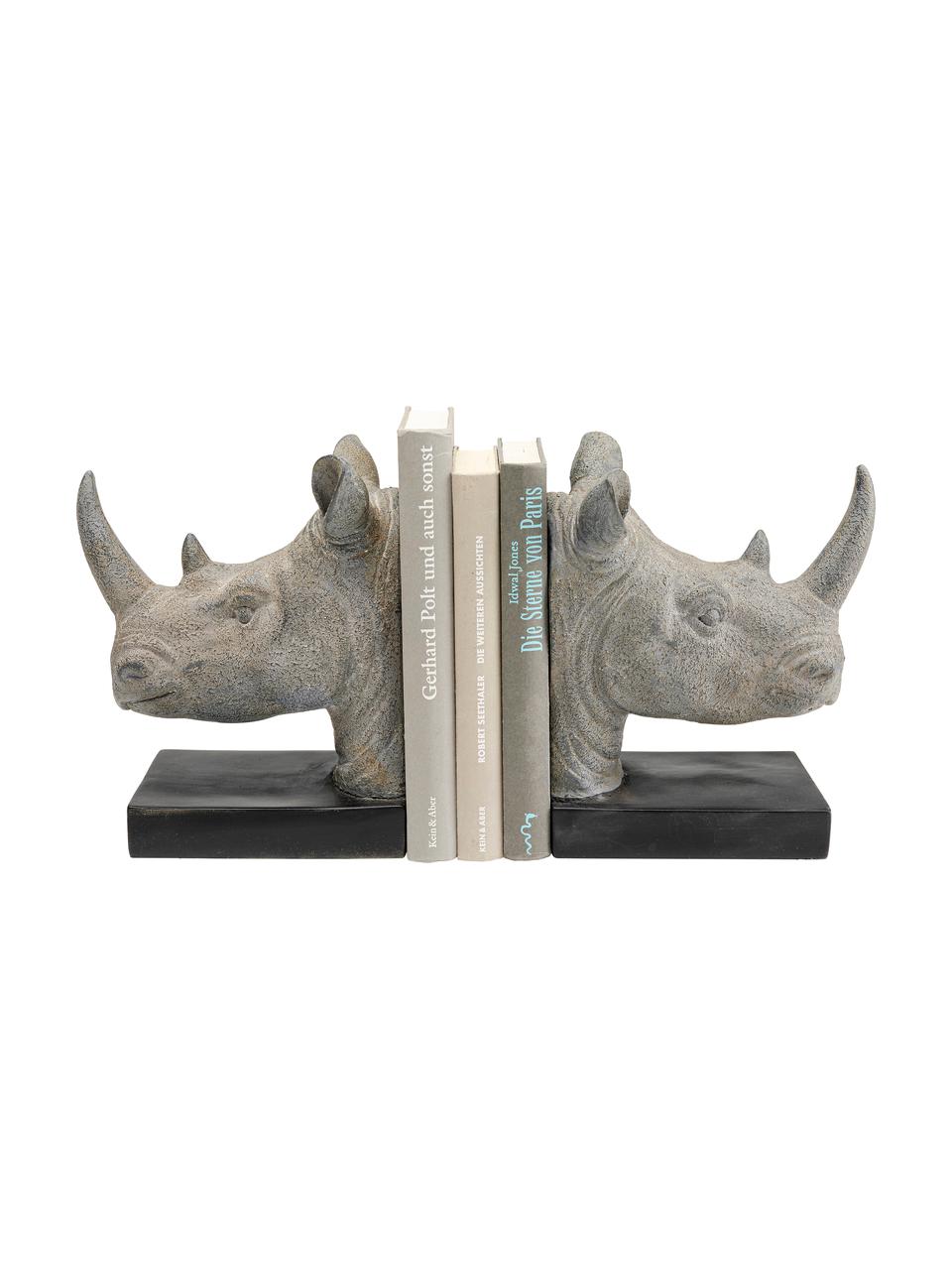 Sada knižních zarážek Rhino, 2 díly, Polyresin, Šedá, černá, Š 33 cm, V 20 cm