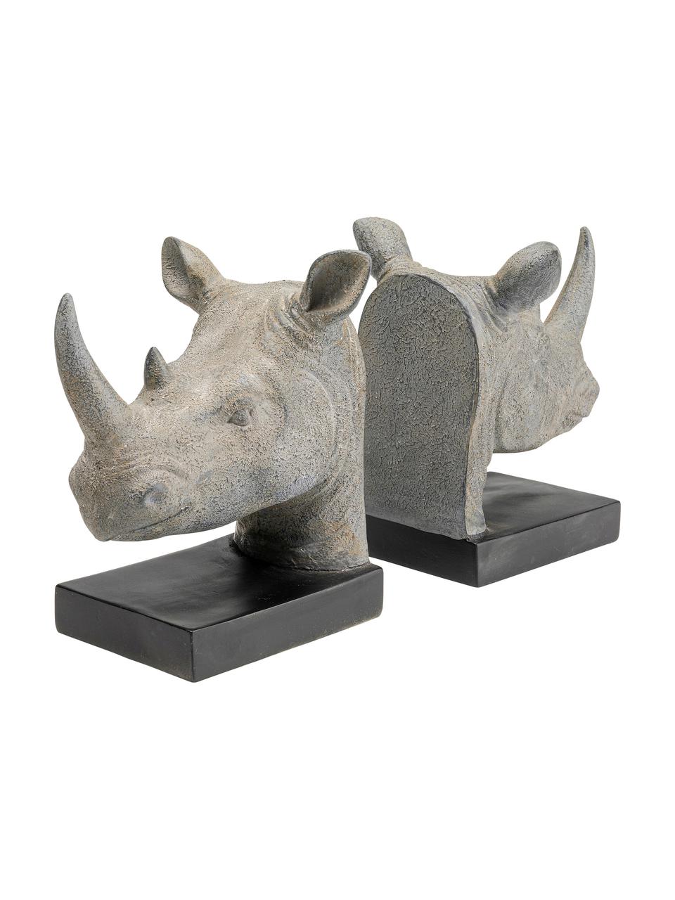 Buchstützen Rhino, 2-tlg., Polyresin, Grau, Schwarz, B 33 x H 20 cm