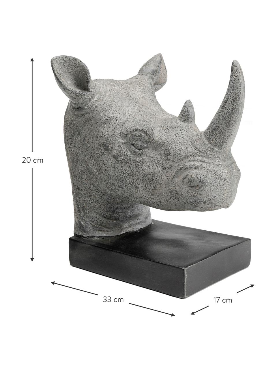 Buchstützen Rhino, 2-tlg., Polyresin, Grau, Schwarz, B 33 x H 20 cm