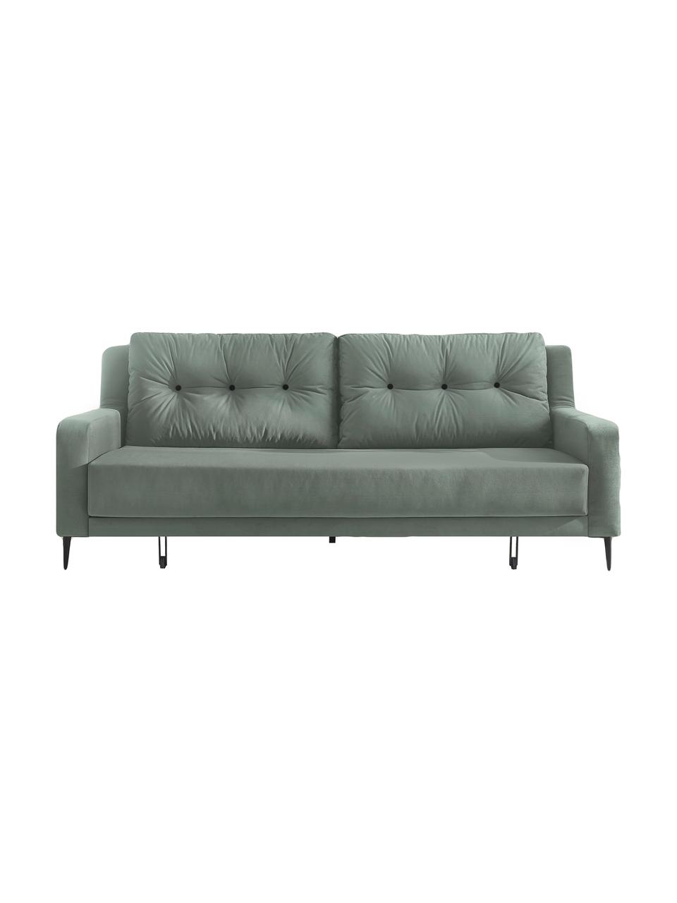 Sofa rozkładana z aksamitu Bergen (3-osobowa), Tapicerka: 100% aksamit poliestrowy, Nogi: metal lakierowany, Zielony miętowy, S 222 x G 92 cm