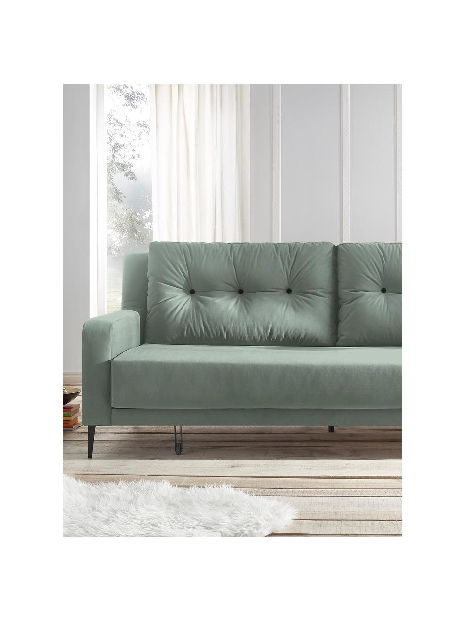 Sofa rozkładana z aksamitu Bergen (3-osobowa), Tapicerka: 100% aksamit poliestrowy, Nogi: metal lakierowany, Zielony miętowy, S 222 x G 92 cm