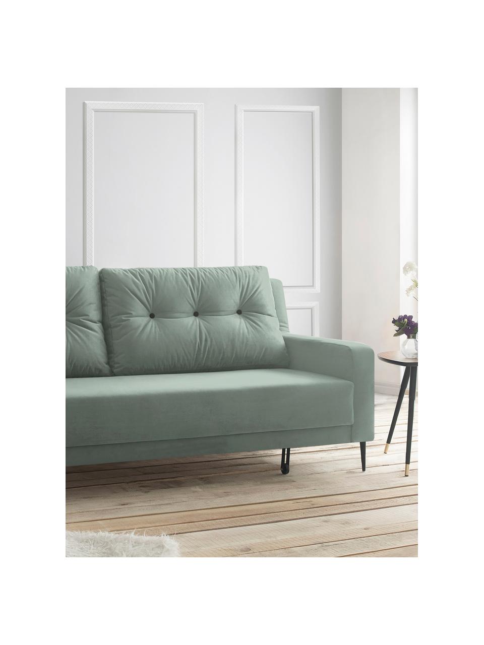 Sofa rozkładana z aksamitu Bergen (3-osobowa), Tapicerka: 100% aksamit poliestrowy, Nogi: metal lakierowany, Zielony miętowy, S 222 x G 92 cm