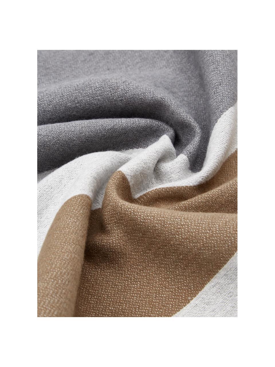 Plaid en coton gris à motif abstrait Nova, Tons gris, couleur crème, brun