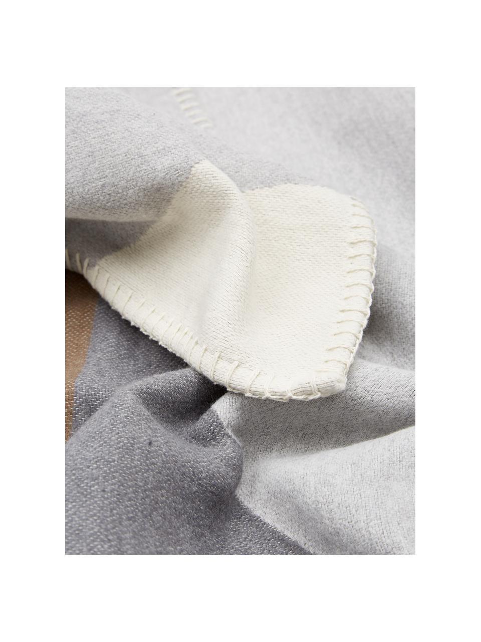 Plaid en coton gris à motif abstrait Nova, Tons gris, couleur crème, brun