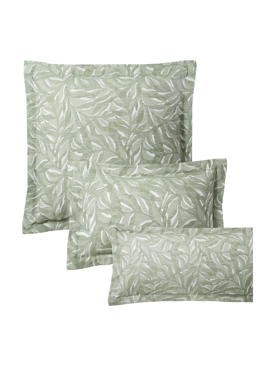 Taie d'oreiller jacquard en coton et lin Amita, Vert sauge, larg. 50 x long. 70 cm