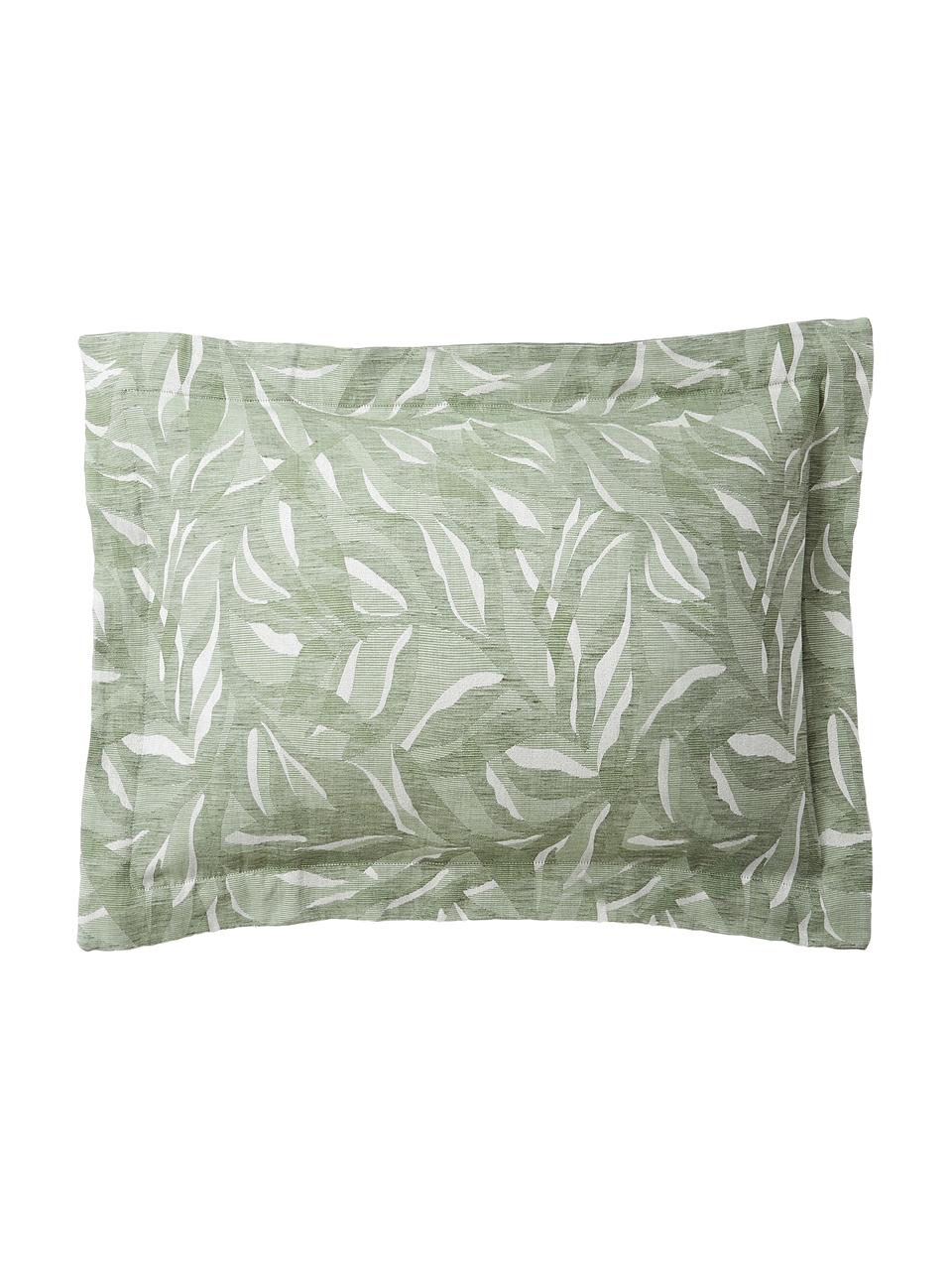 Taie d'oreiller jacquard en coton et lin Amita, Vert sauge, larg. 50 x long. 70 cm
