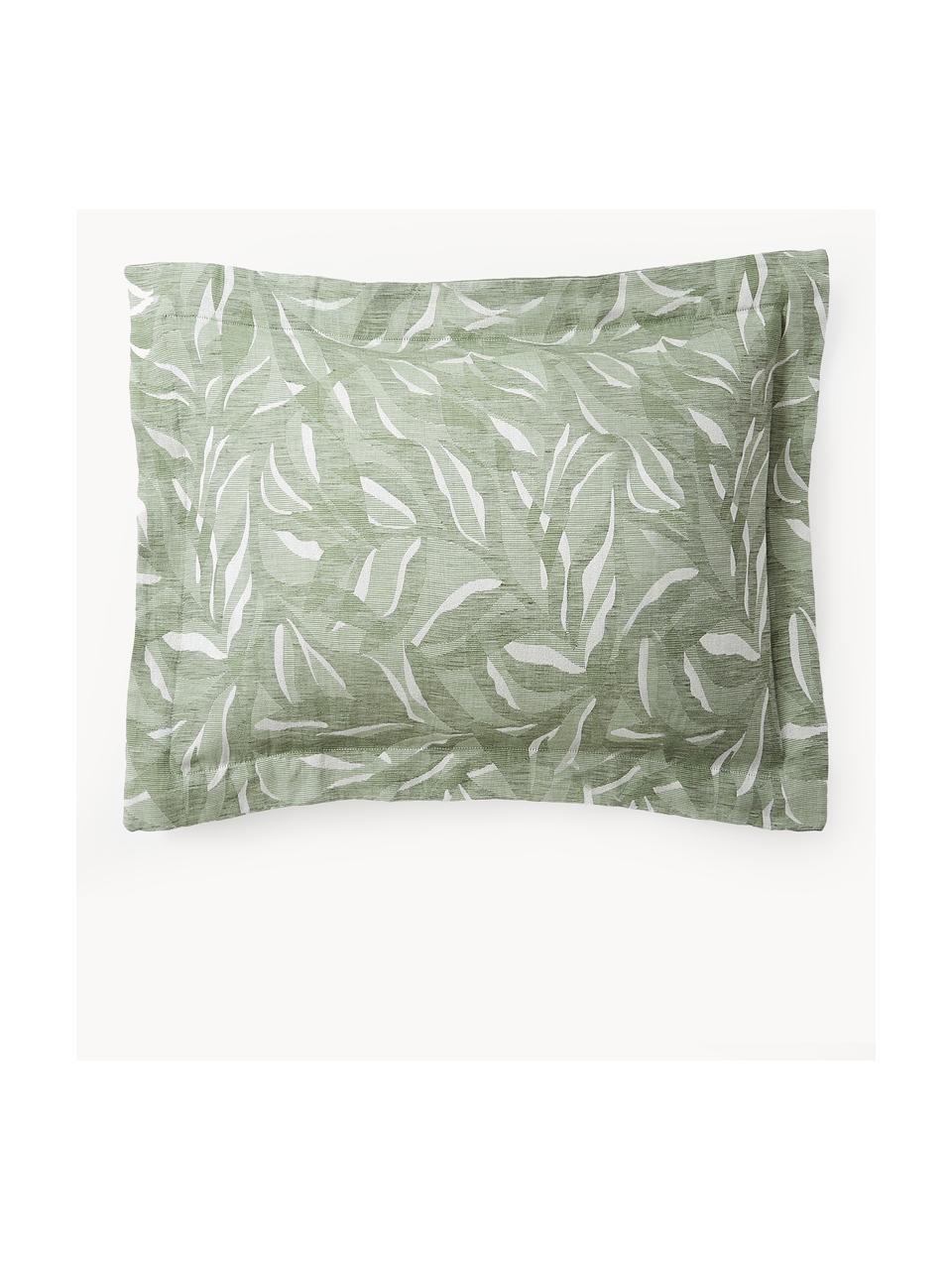 Funda de almohada de lino y algodón estampado Amita, Verde salvia, An 45 x L 110 cm