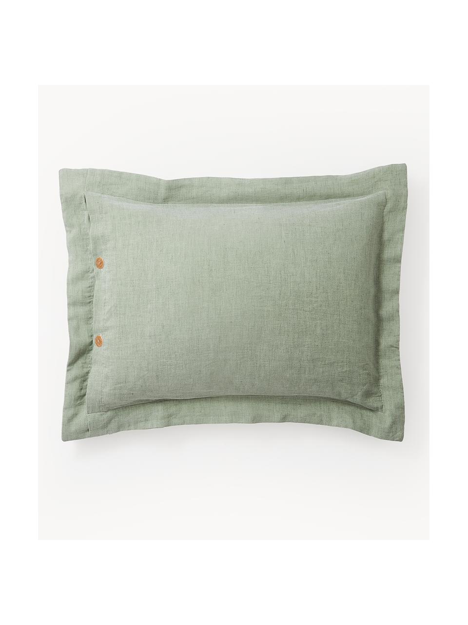 Funda de almohada de lino y algodón estampado Amita, Verde salvia, An 45 x L 110 cm