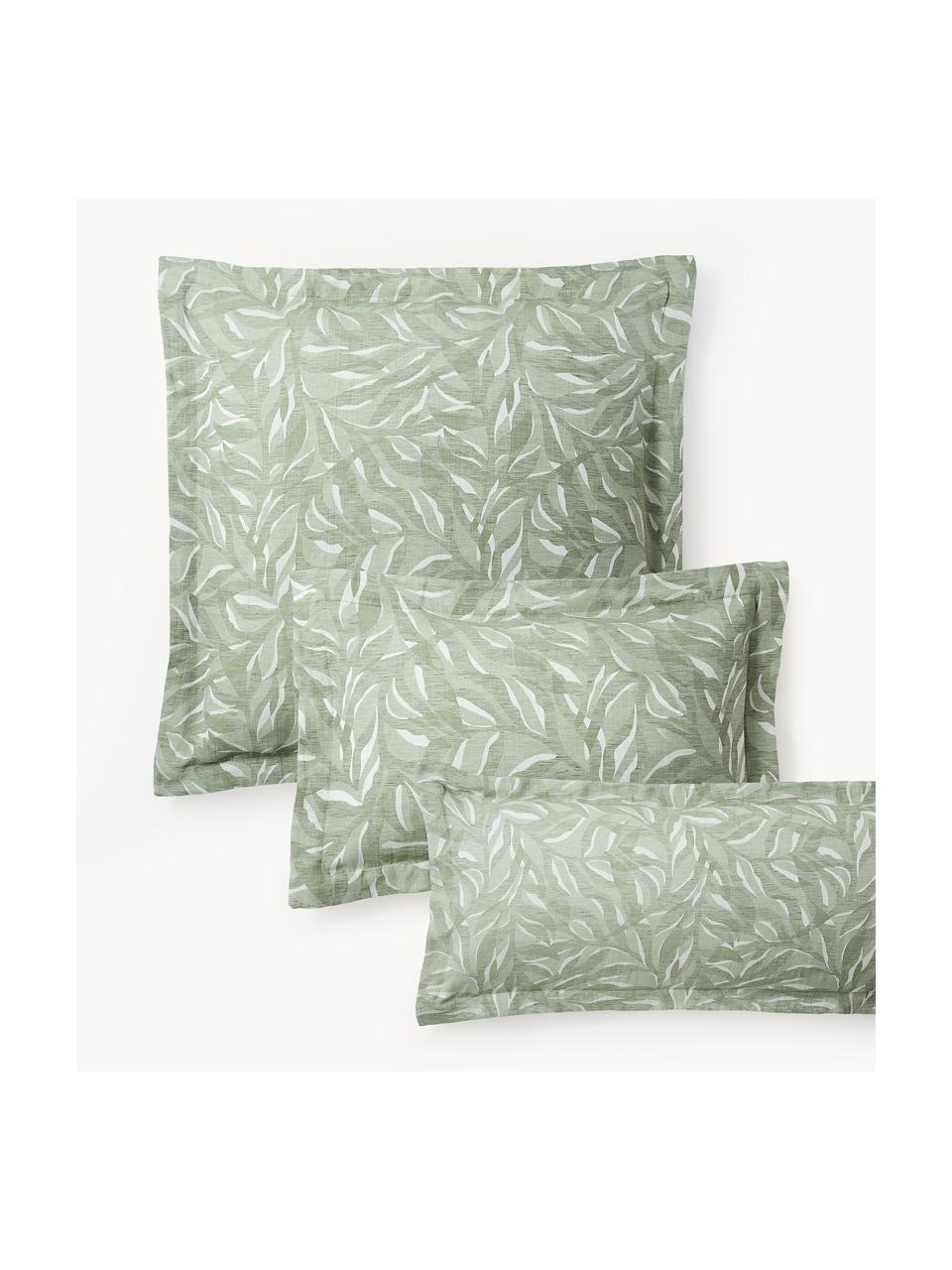 Taie d'oreiller jacquard en coton et lin Amita, Vert sauge, larg. 50 x long. 70 cm