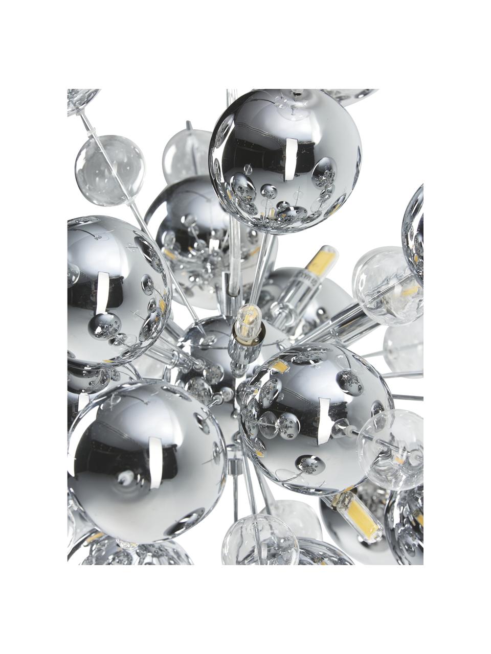 Große Pendelleuchte Explosion aus Glaskugeln, Baldachin: Metall, verchromt, Chromfarben, Ø 65 cm