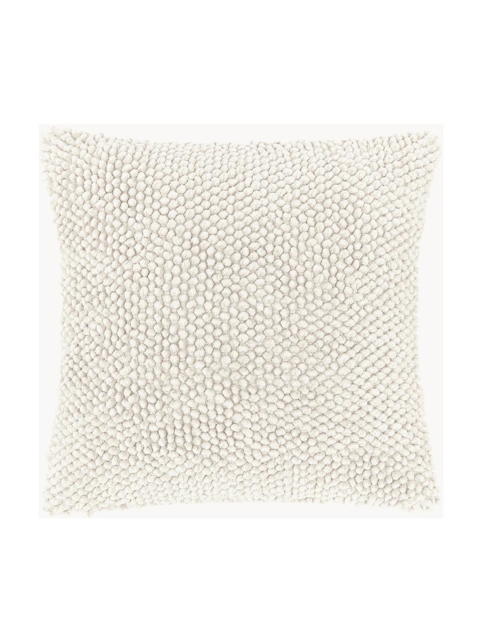 Copricuscino con superficie strutturata Indi, 100% cotone, Bianco latte, Larg. 45 x Lung. 45 cm