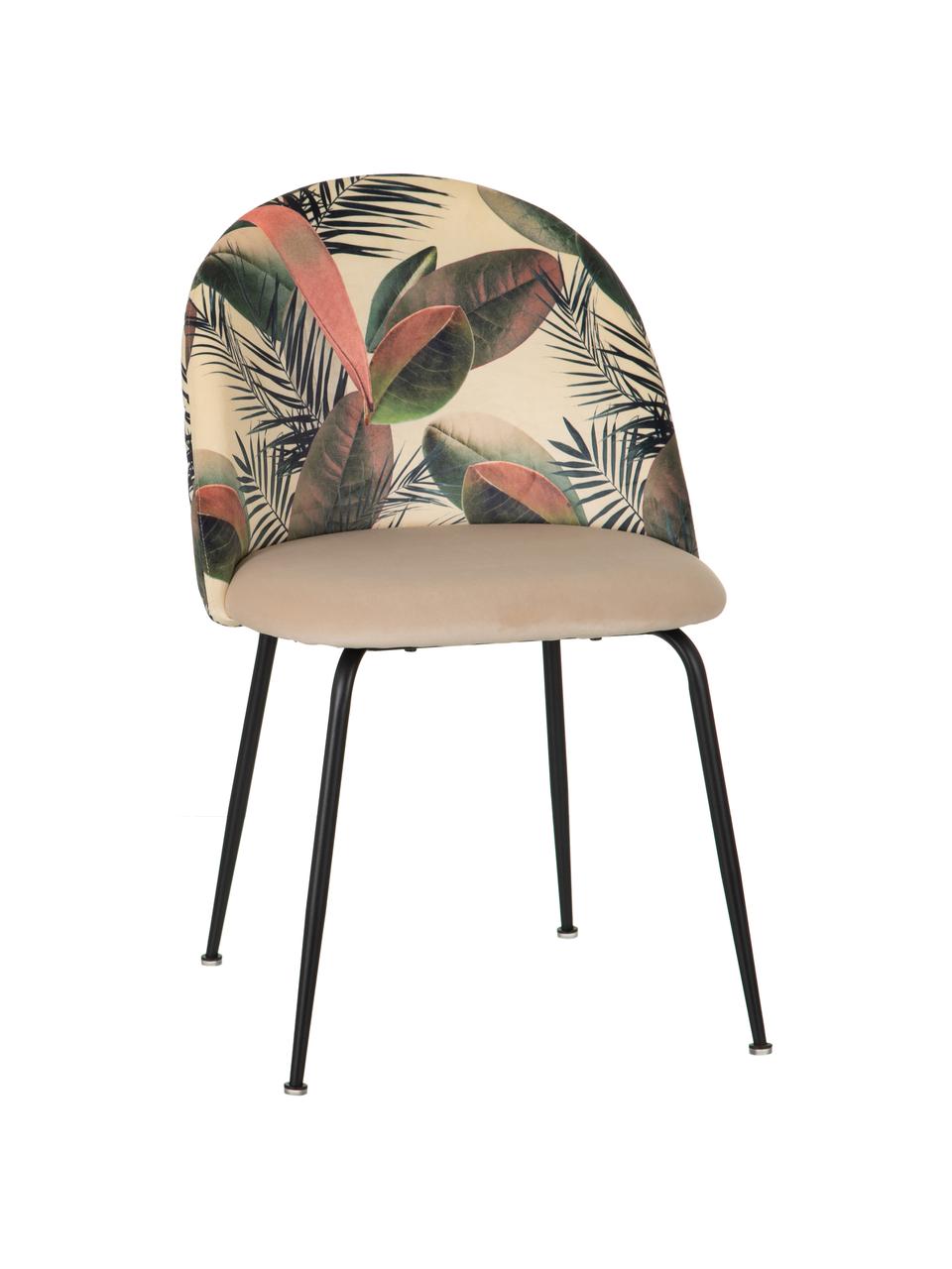 Krzesło tapicerowane Hojas, Tapicerka: 100% poliester, Stelaż: drewno naturalne, Nogi: metal, Odcienie kremowego, wielobarwny, S 49 x G 50 cm