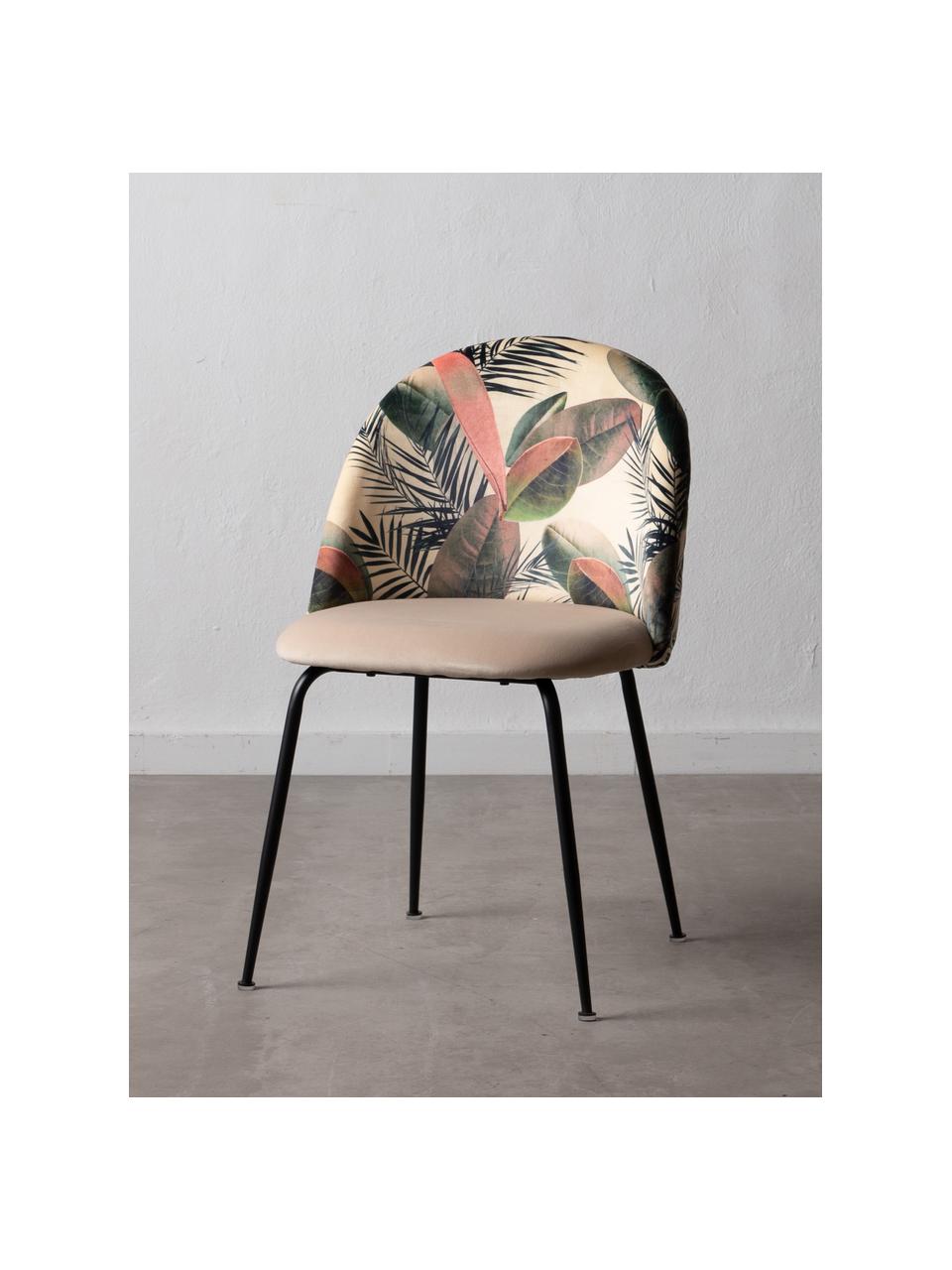 Krzesło tapicerowane Hojas, Tapicerka: 100% poliester, Stelaż: drewno naturalne, Nogi: metal, Odcienie kremowego, wielobarwny, S 49 x G 50 cm