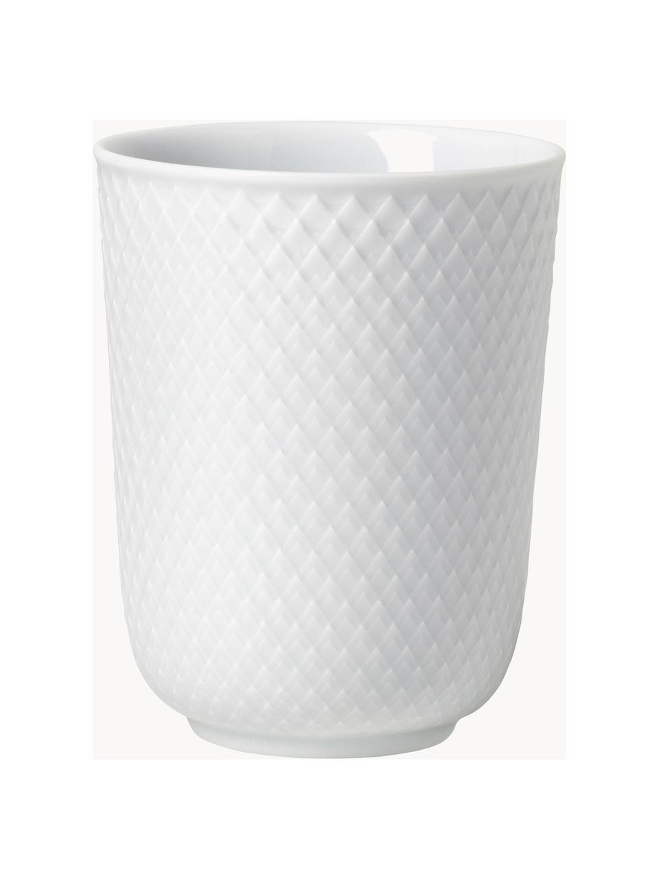Set 4 tazze in porcellana con motivo a rilievo Rhombe, Porcellana, Bianco, Ø 9 x Alt. 11 cm, 330 ml