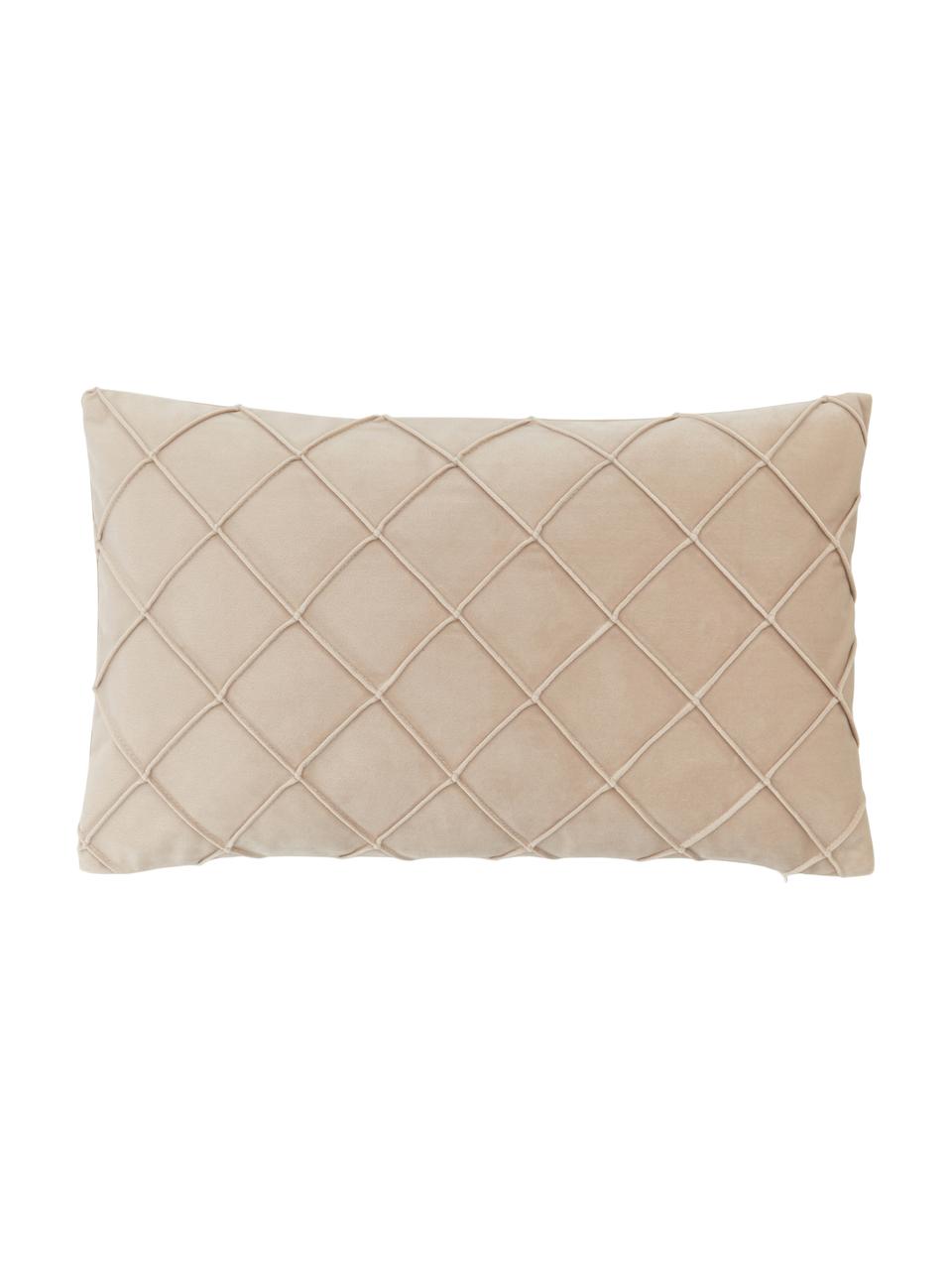 Fluwelen kussenhoes Luka in beige met structuur-ruitpatroon, Fluweel (100% polyester), Beige, B 30 x L 50 cm