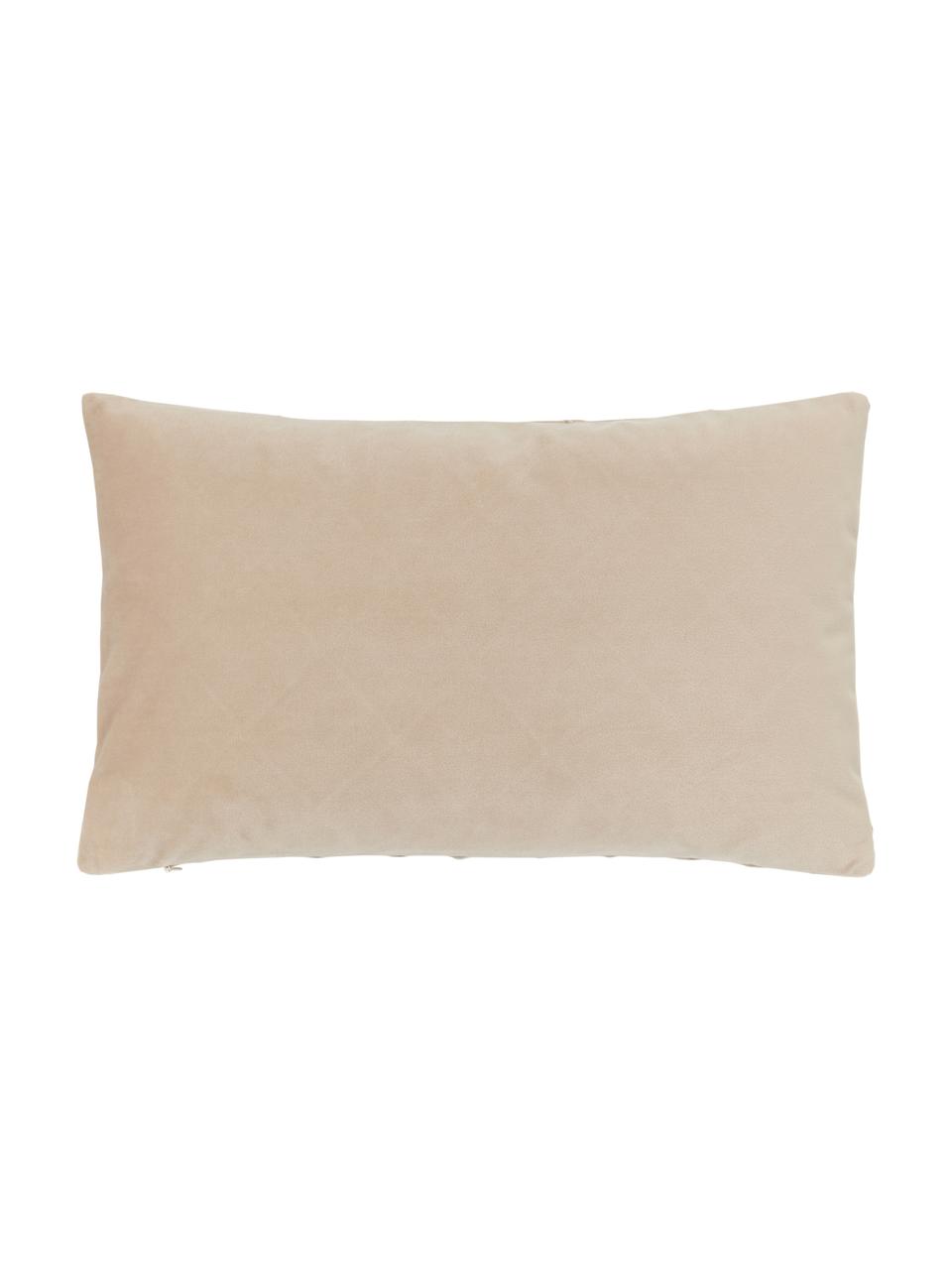 Samt-Kissenhülle Luka in Beige mit Struktur-Karomuster, Samt (100% Polyester), Beige, B 30 x L 50 cm