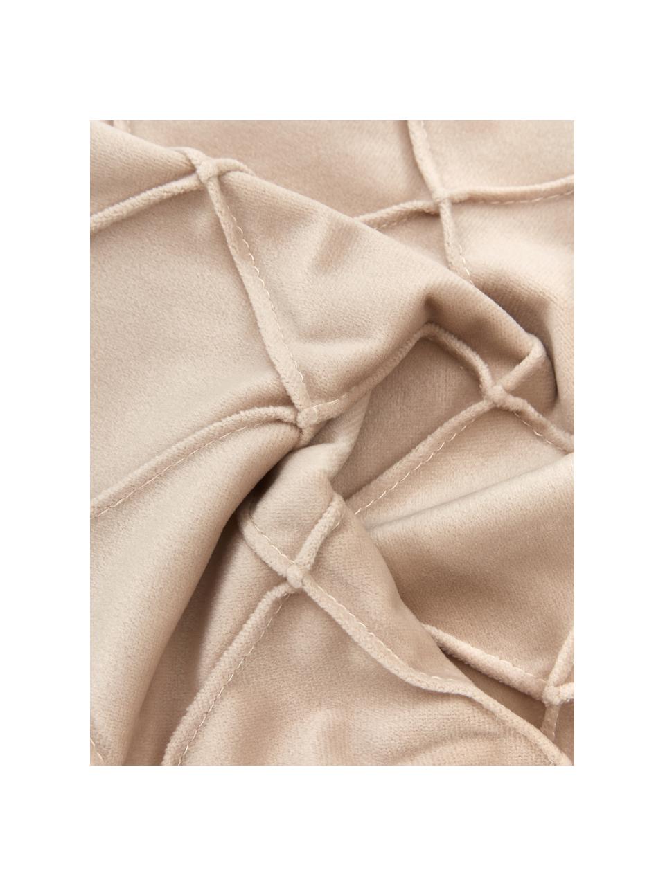 Samt-Kissenhülle Luka in Beige mit Struktur-Karomuster, Samt (100% Polyester), Beige, B 30 x L 50 cm