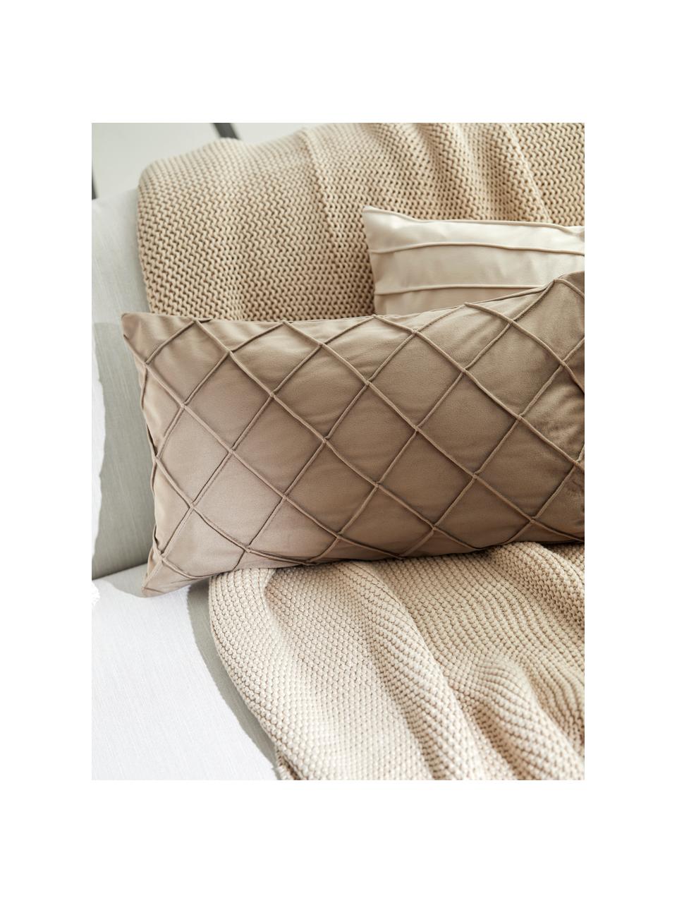 Fluwelen kussenhoes Luka in beige met structuur-ruitpatroon, Fluweel (100% polyester), Beige, B 30 x L 50 cm