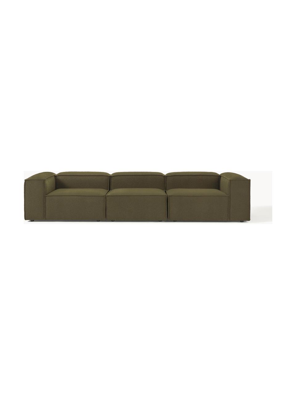 Canapé modulable 4 places en tissu bouclé Lennon, Bouclé vert olive, larg. 327 x prof. 119 cm