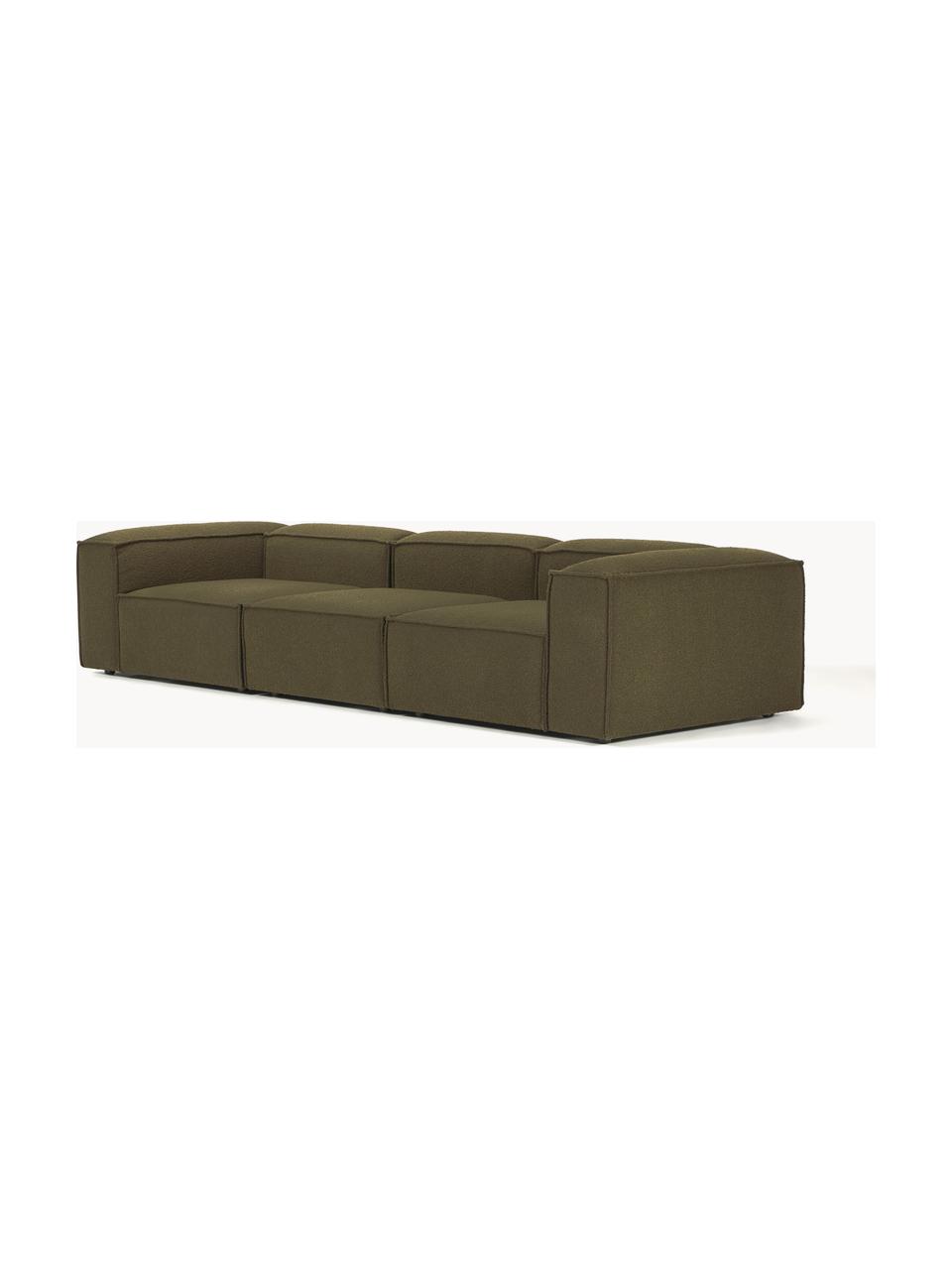 Modulares Sofa Lennon (4-Sitzer) aus Bouclé, Bezug: Bouclé (100 % Polyester) , Gestell: Massives Kiefernholz, Spe, Bouclé Olivgrün, B 327 x T 119 cm