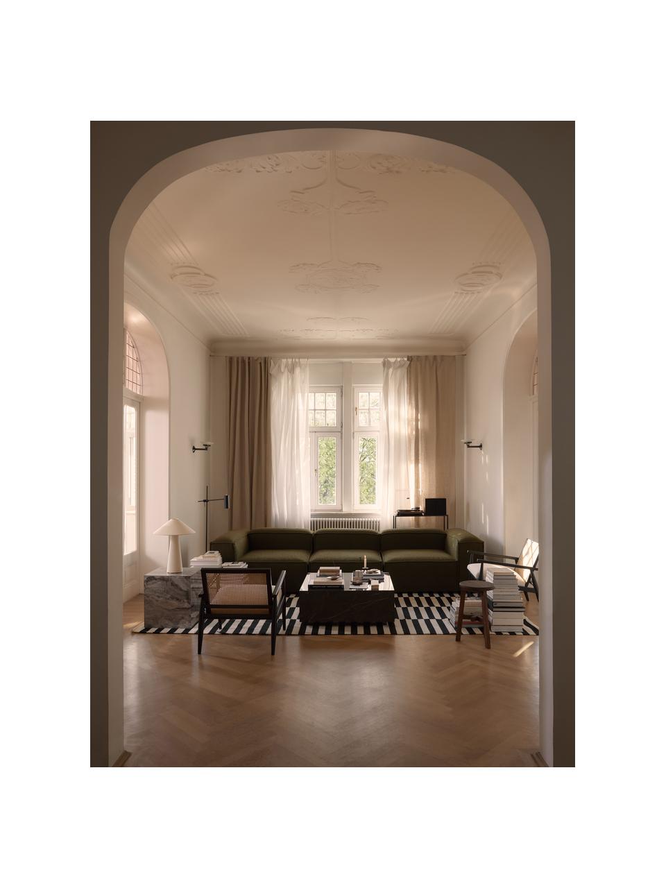 Divano componibile 4 posti in bouclé Lennon, Rivestimento: bouclé (100% poliestere) , Struttura: legno di pino massiccio c, Piedini: plastica, Bouclé verde oliva, Larg. 327 x Prof. 119 cm