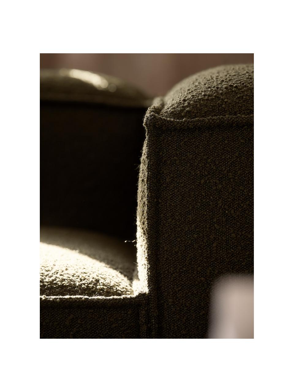 Sofá modular en tejido bouclé Lennon (4 plazas), Tapizado: tejido bouclé (100% polié, Estructura: madera contrachapada de p, Patas: plástico, Bouclé verde oliva, An 327 x F 119 cm