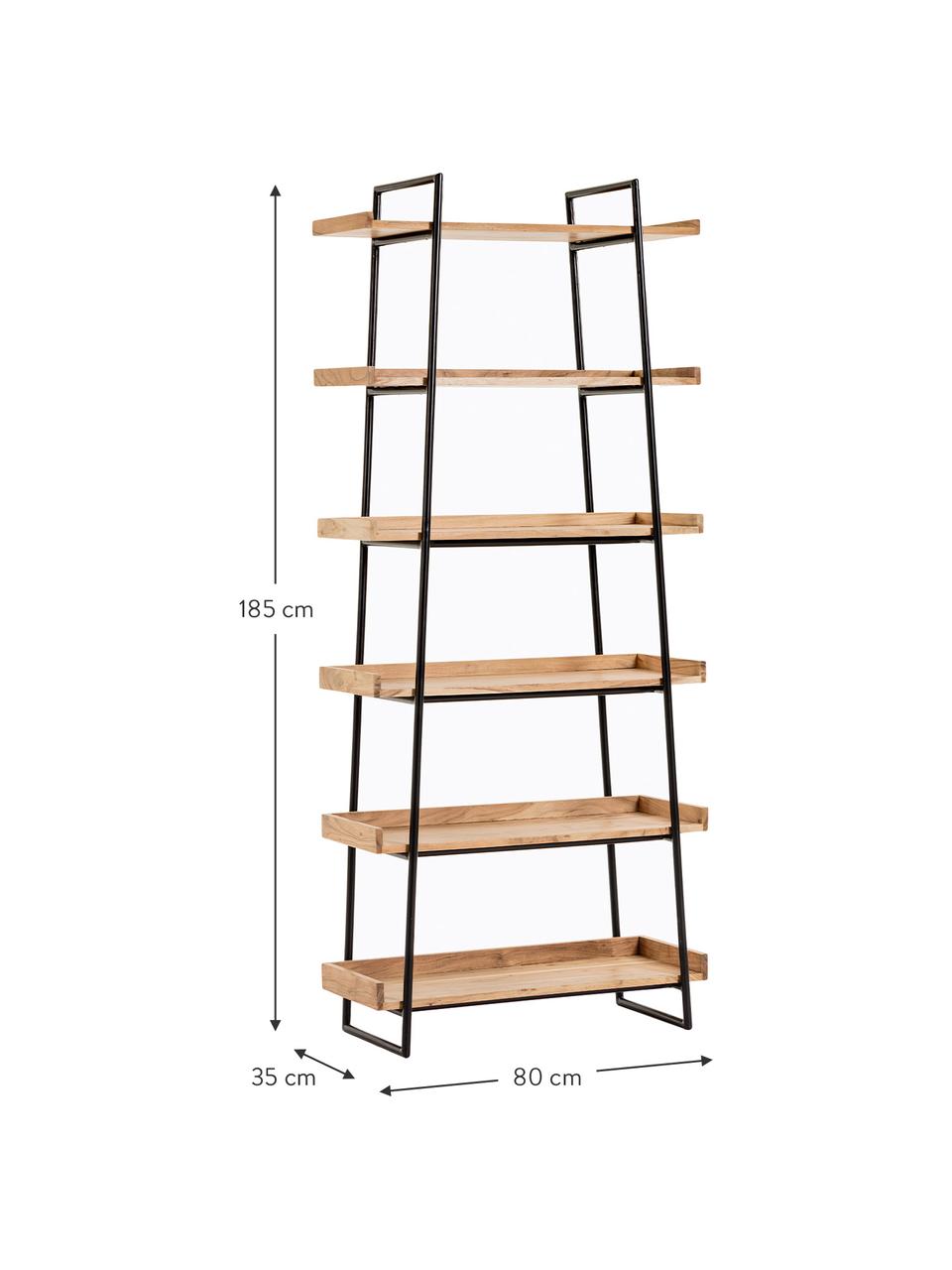 Standregal Basi aus Holz und Metall, Gestell: Metall, lackiert, Schwarz, Braun, 80 x 185 cm