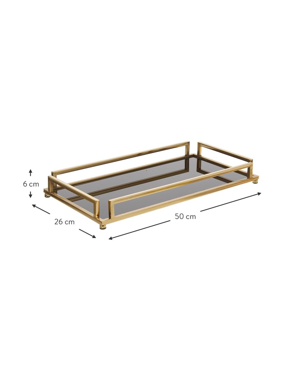 Grand plateau décoratif en métal doré avec étagère noireTraika, Couleur laitonnée, noir, larg. 50 x prof. 26 cm