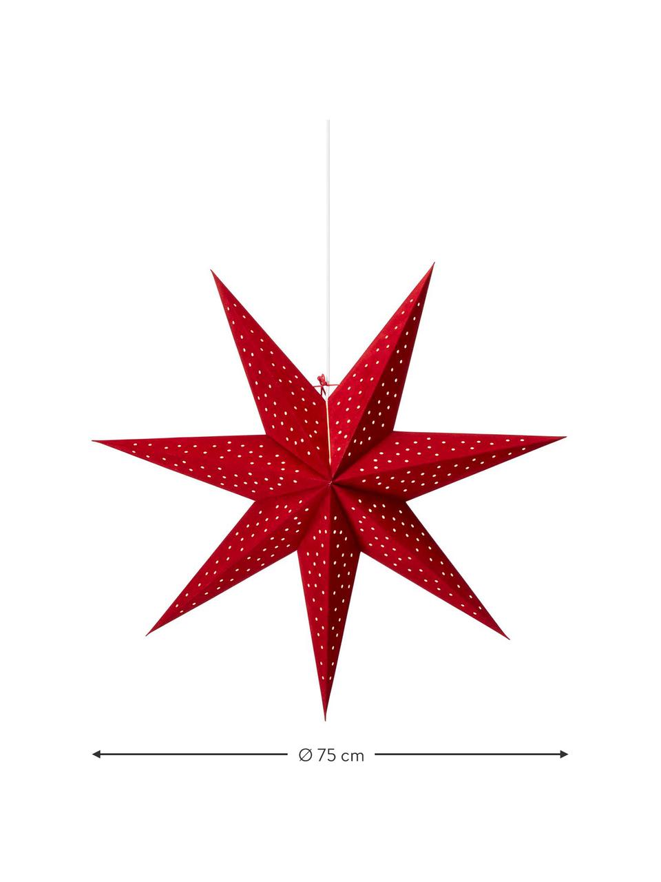 Estrella de Navidad de terciopelo Clara, Cable: plástico, Rojo, Ø 75 cm