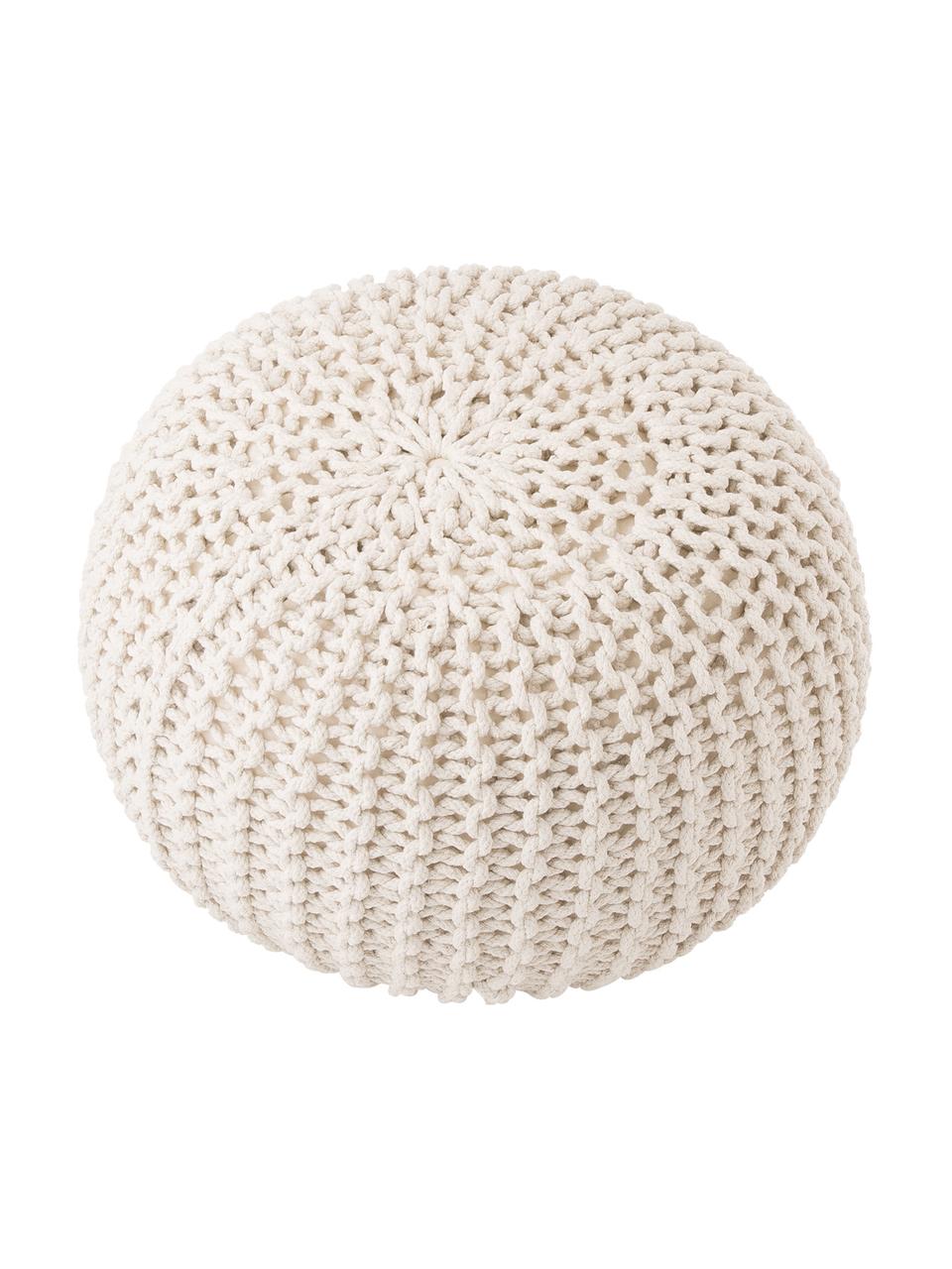 Ručně vyrobený pletený puf Dori, Krémově bílá, Ø 55 cm, V 35 cm