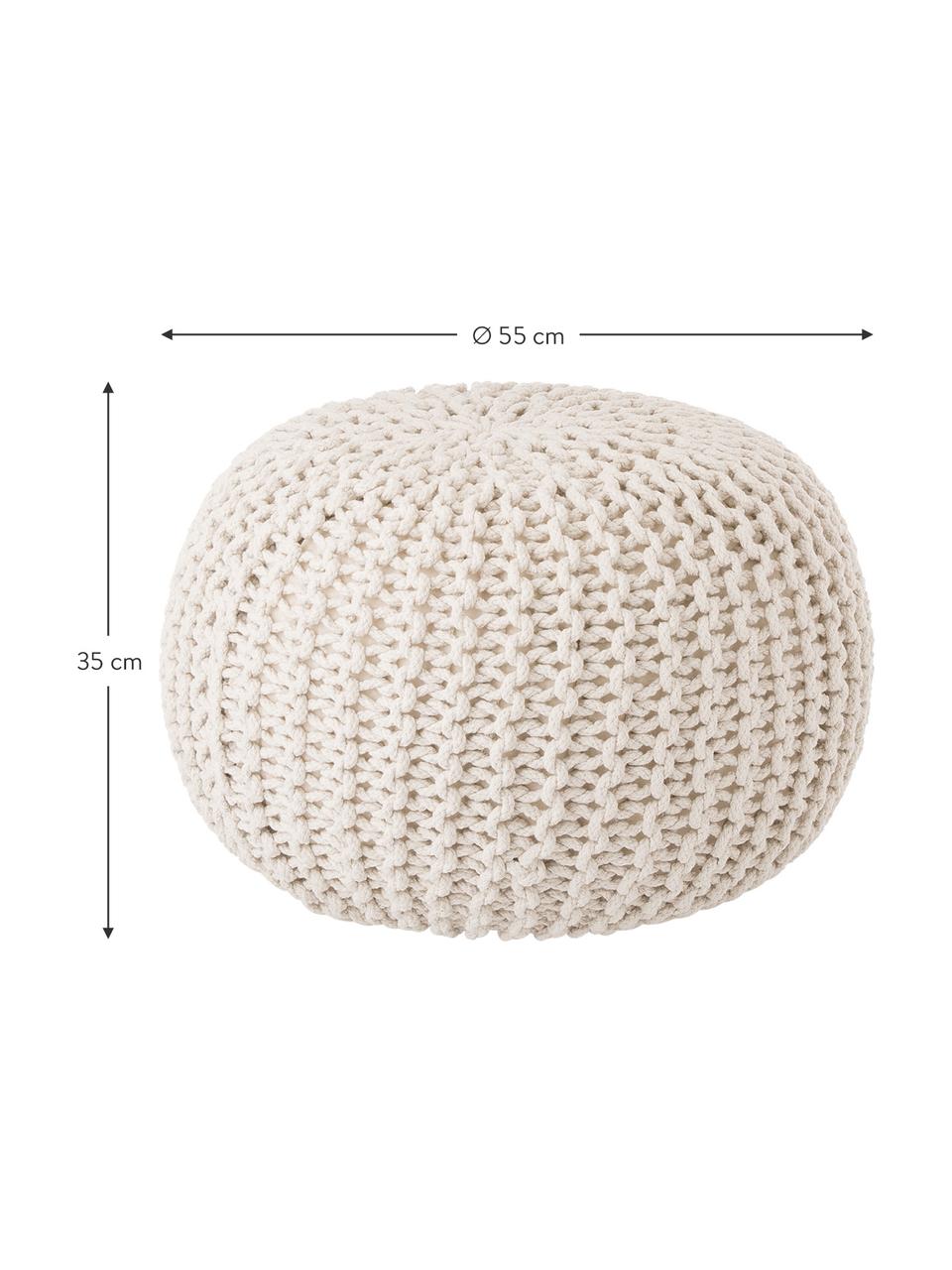 Puf de punto artesanal Dori, Tapizado: 100% algodón, Blanco crema, Ø 55 x Al 35 cm