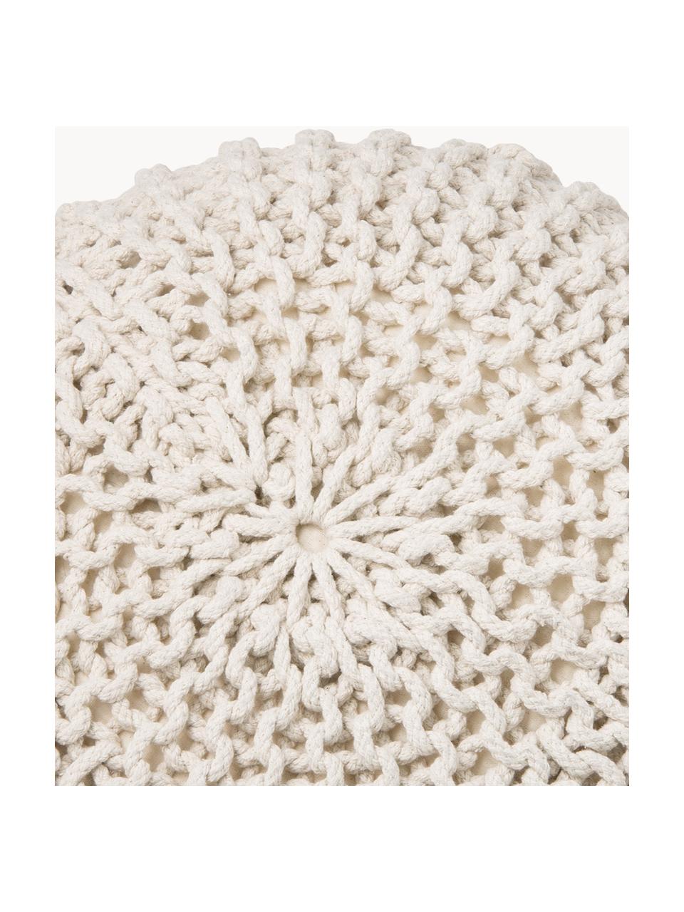 Handgefertigter Strickpouf Dori, Bezug: 100% Baumwolle, Cremeweiß, Ø 55 x H 35 cm
