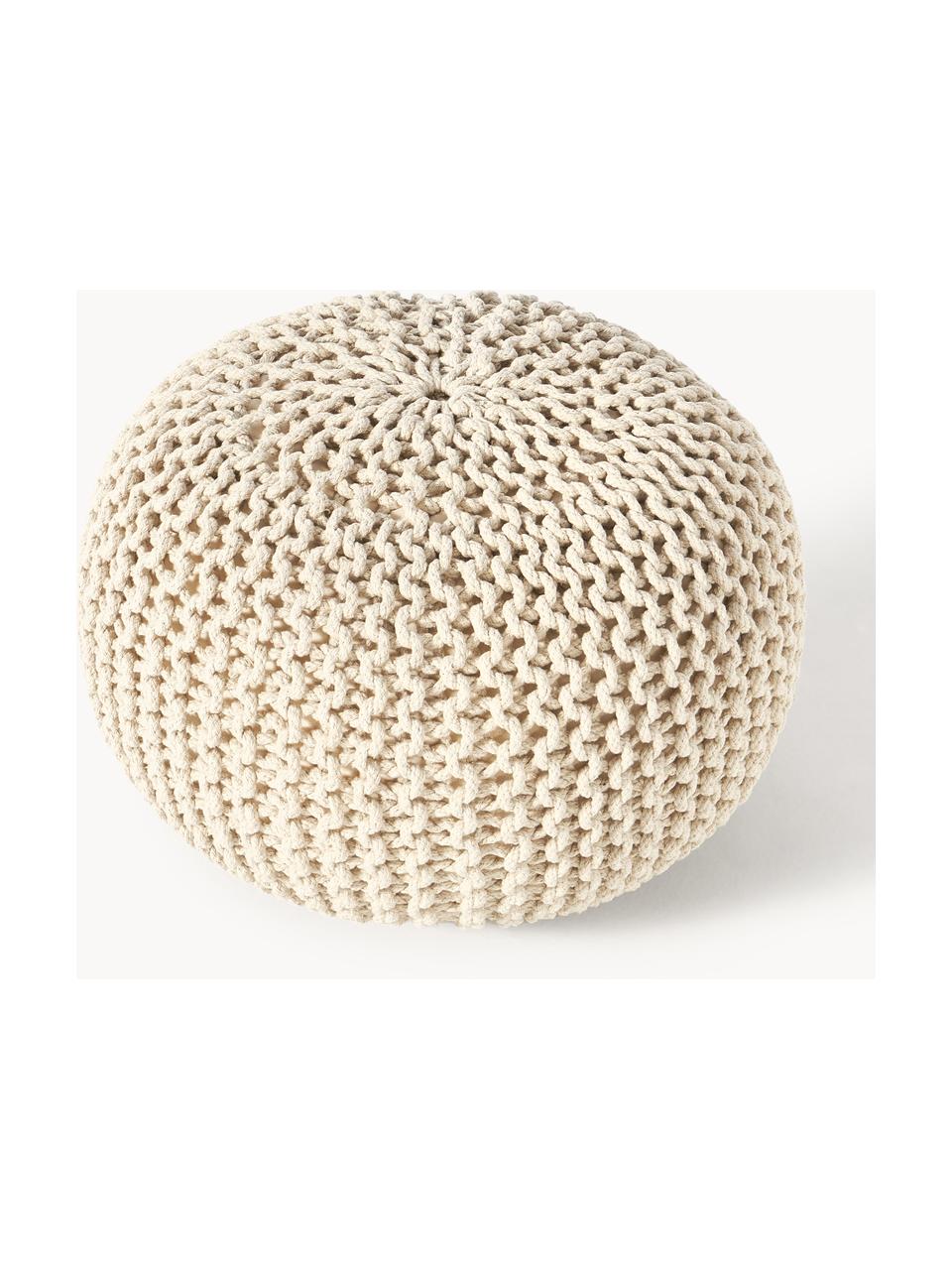 Handgefertigter Strickpouf Dori, Bezug: 100% Baumwolle, Cremeweiss, Ø 55 x H 35 cm