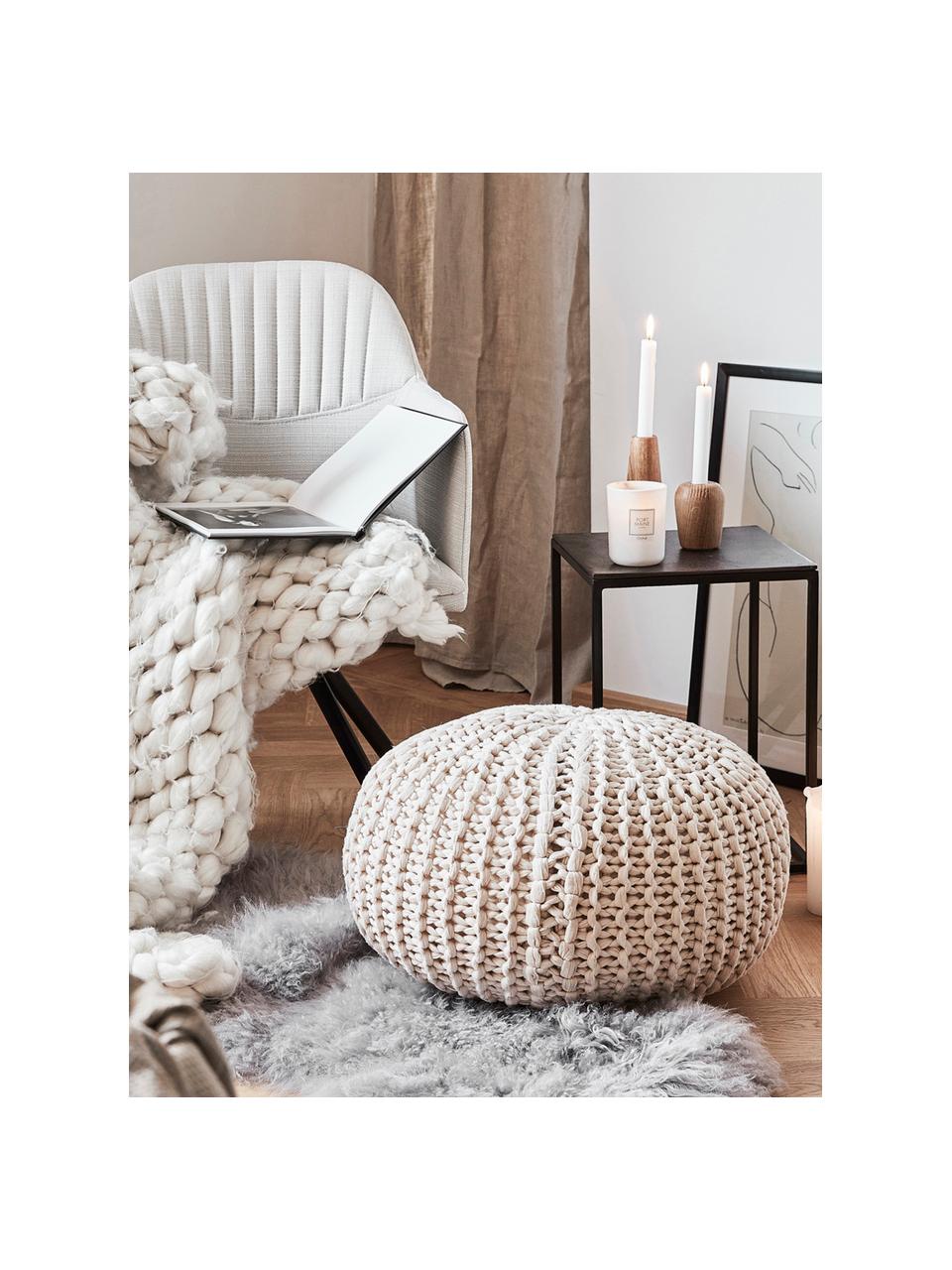 Pouf a maglia fatto a mano Dori, Rivestimento: 100% cotone, Bianco crema, Ø 55 x Alt. 35 cm