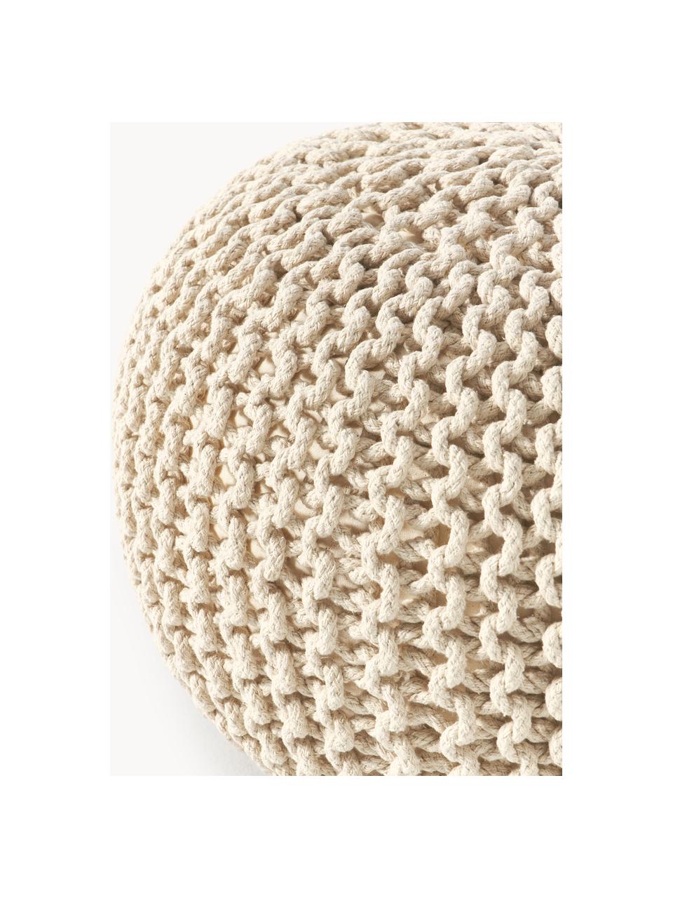 Handgefertigter Strickpouf Dori, Bezug: 100% Baumwolle, Cremeweiss, Ø 55 x H 35 cm